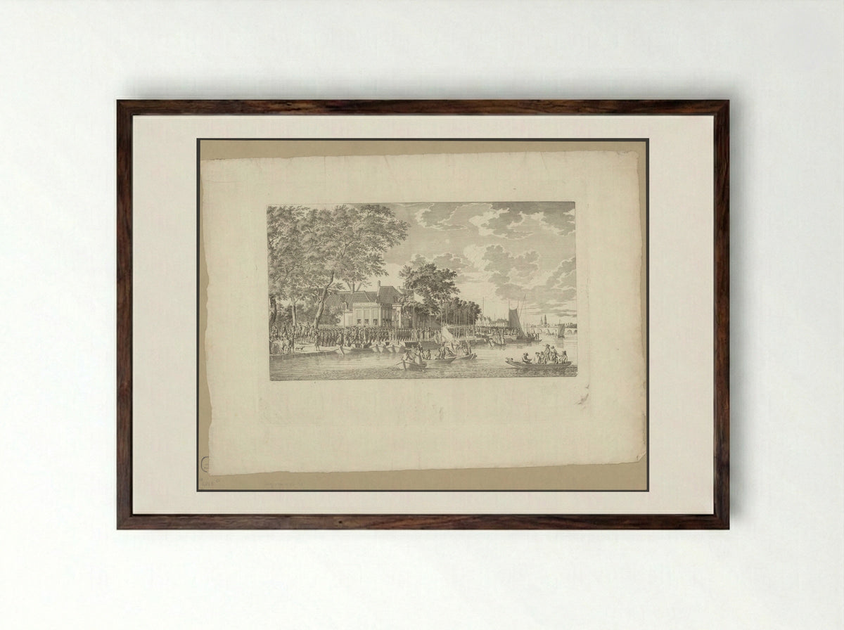 Uittocht van zeshonderd gewapende Amsterdamse burgers naar Utrecht, 17 juli 1787 - Jan Evert Grave - Framed Print Dark Wood