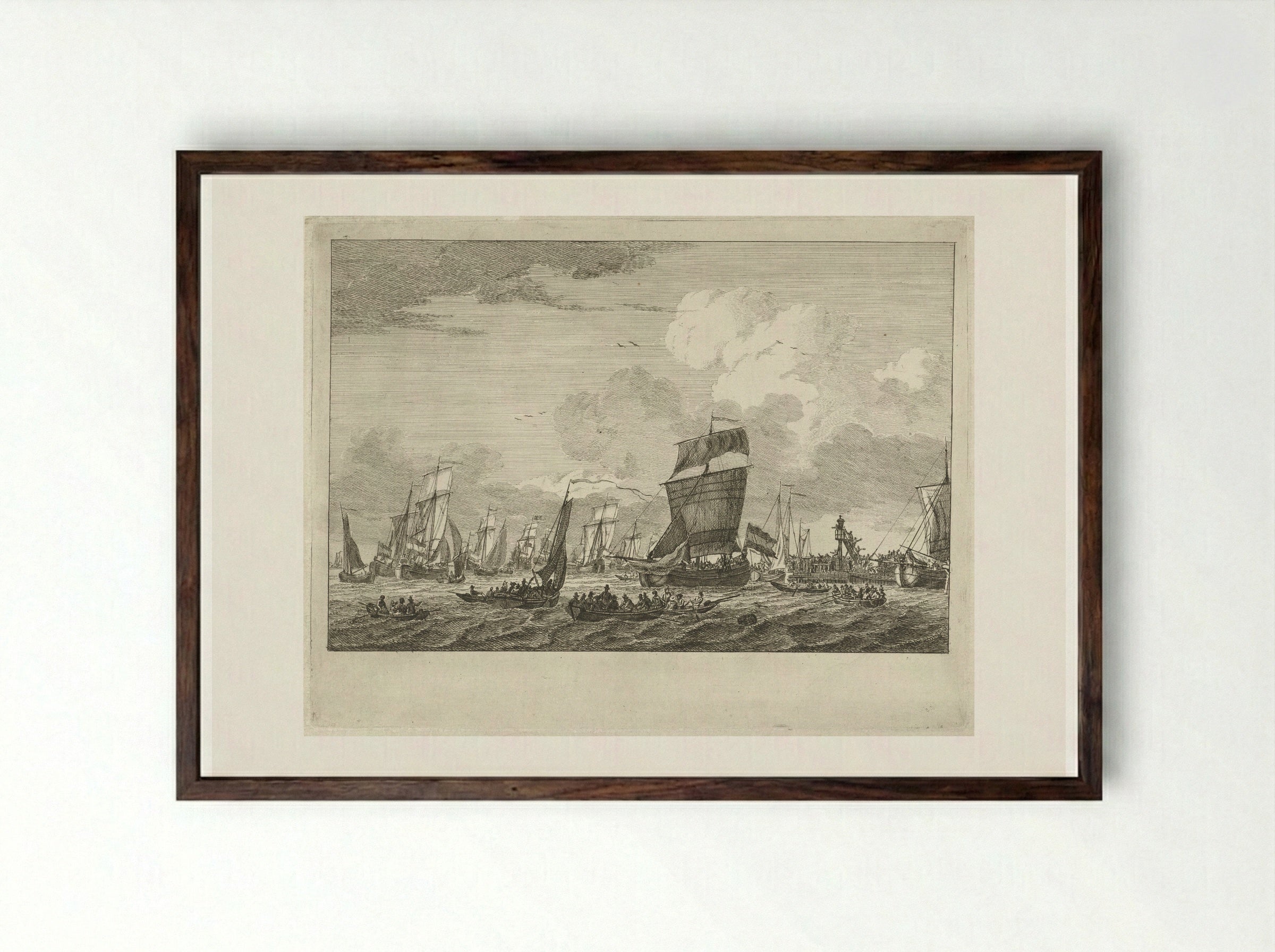 Uitvarende schepen bij Vlaardingen - Gerrit Groenewegen - Framed Print Dark Wood