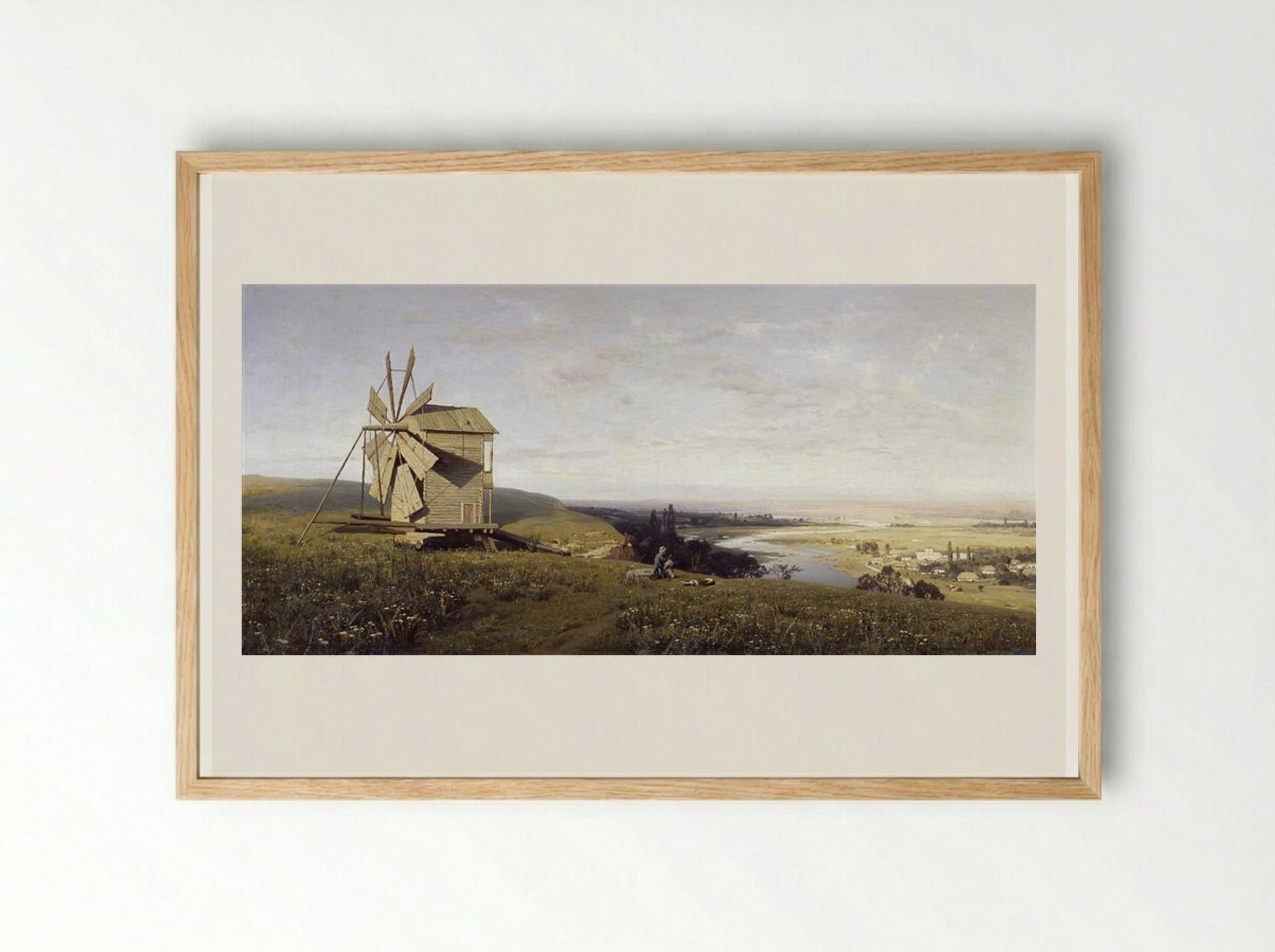 Ukrainian Steppe with Windmill - Volodymyr Orlovsky - Framed Print Wood