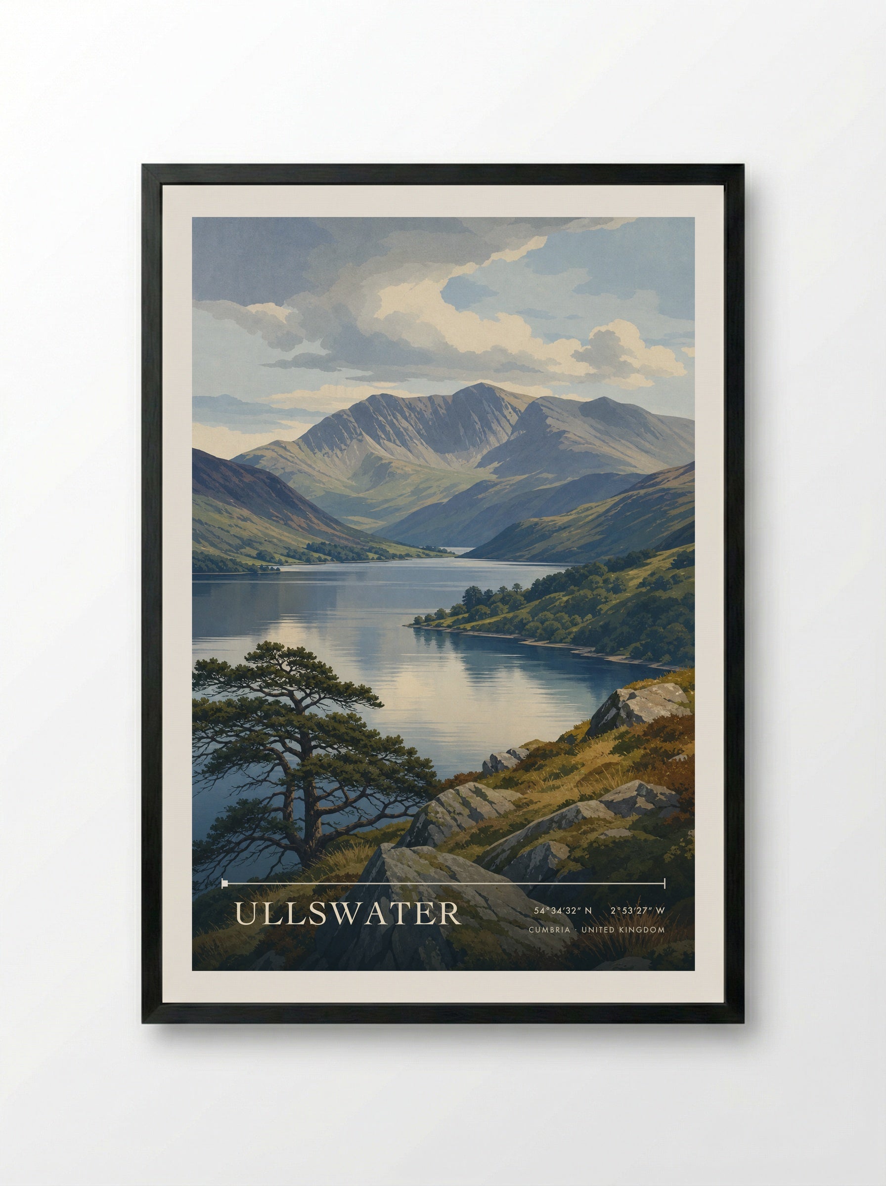 Ullswater Cumbria United Kingdom Travel Poster - Framed Print Black