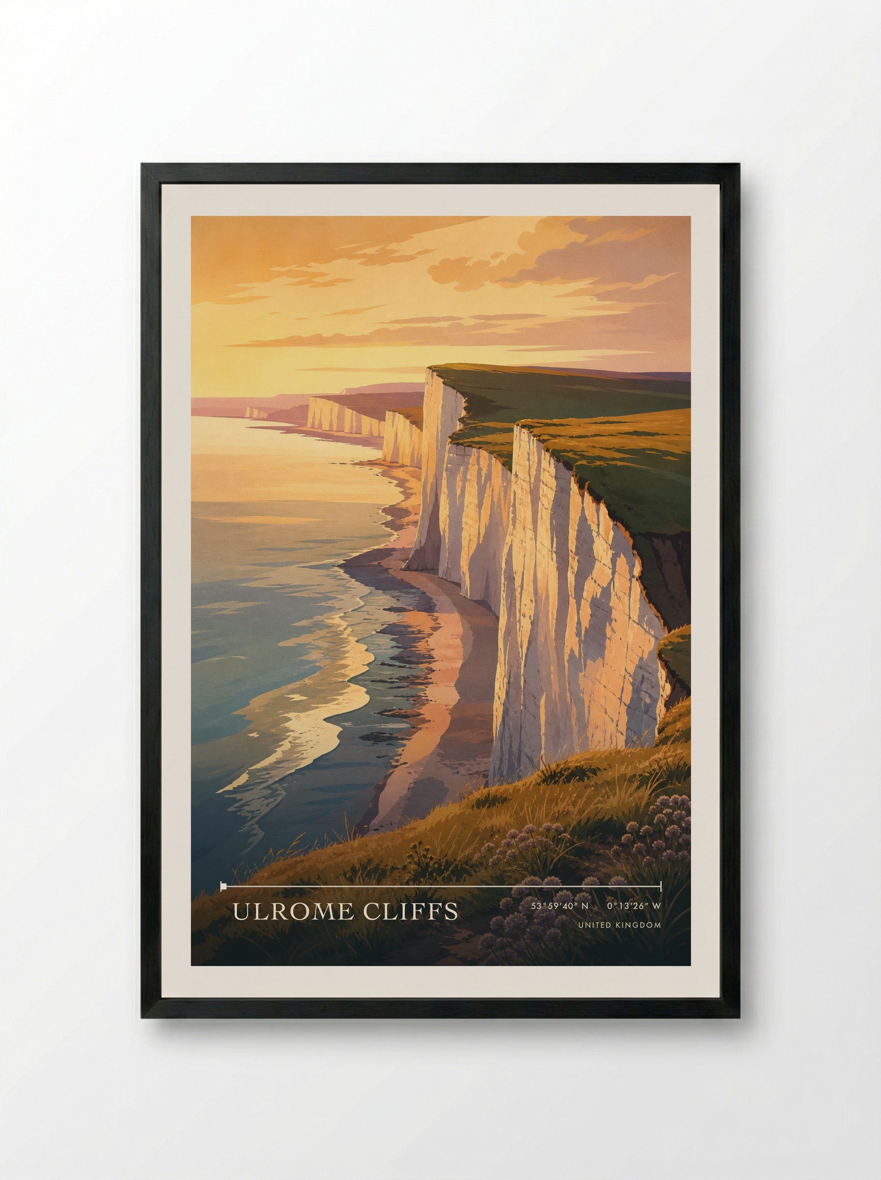 Ulrome Cliffs United Kingdom Travel Poster - Framed Print Black