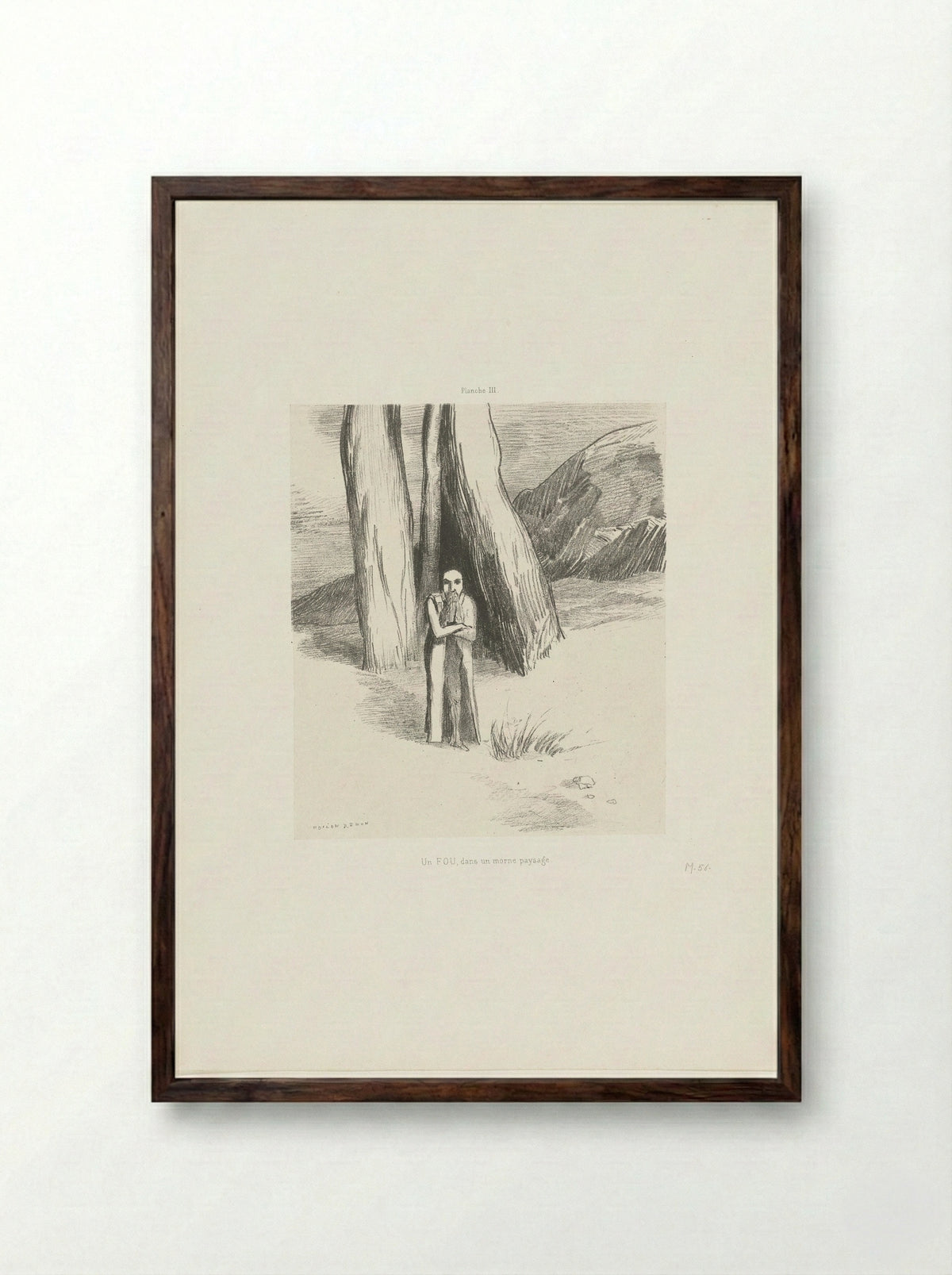 Un fou, dans un morne paysage - Odilon Redon - Framed Print Dark Wood