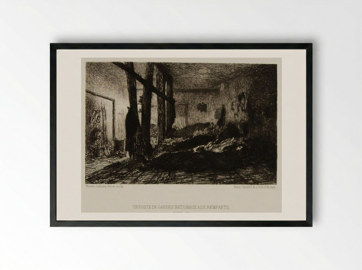 Un poste de gardes nationaux aux remparts - Maxime Lalanne - Framed Print Black
