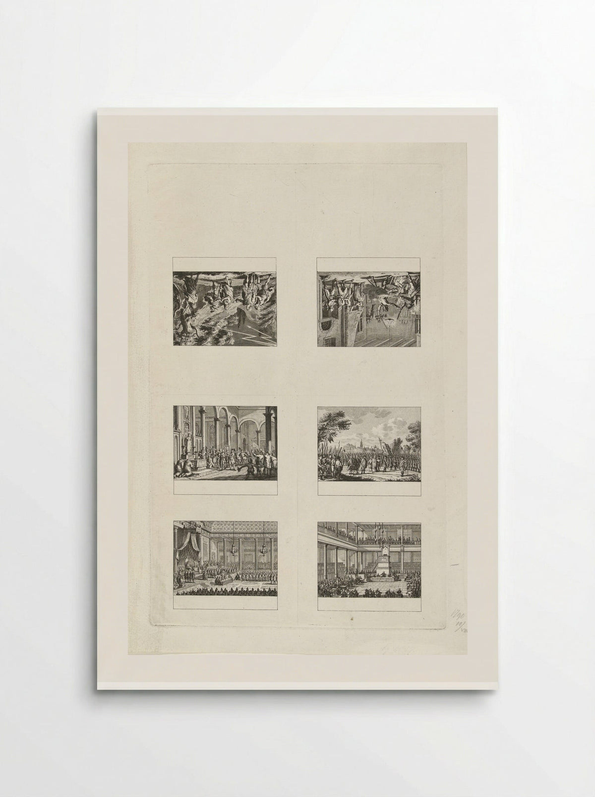 Uncut Sheet of Six Historical Scenes (1790) - Cornelis Brouwer - Poster