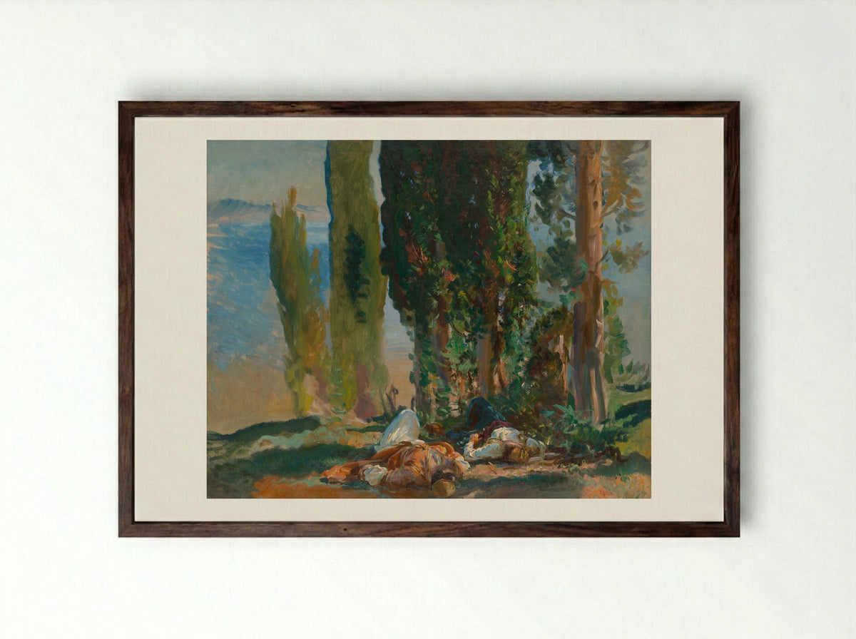 Under the Cypress Trees at Corfu - John Singer Sargent - Framed Print Dark Wood