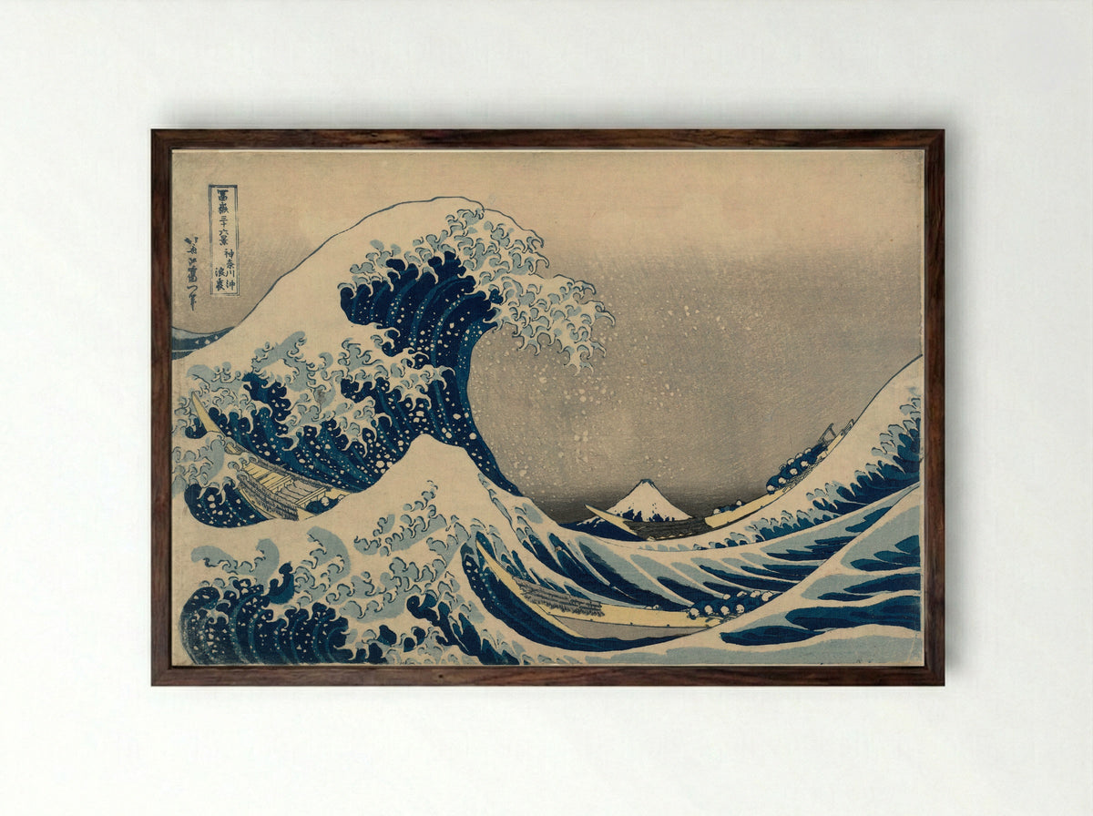 Under the Wave off Kanagawa - Katsushika Hokusai - Framed Print Dark Wood