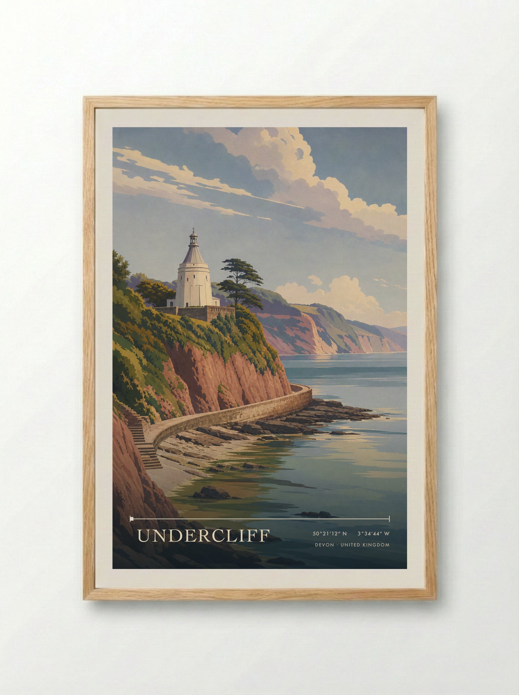 Undercliff Devon United Kingdom Travel Poster - Framed Print Wood