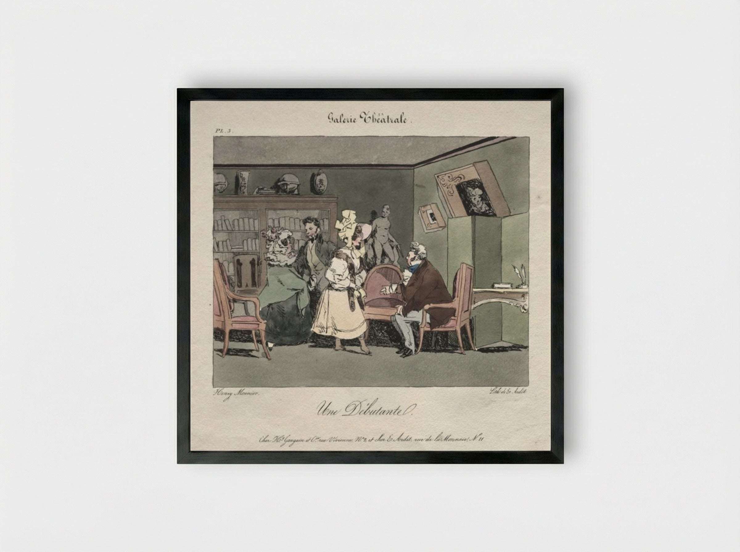 Une Débutante - Henry Bonaventure Monnier - Framed Print Black