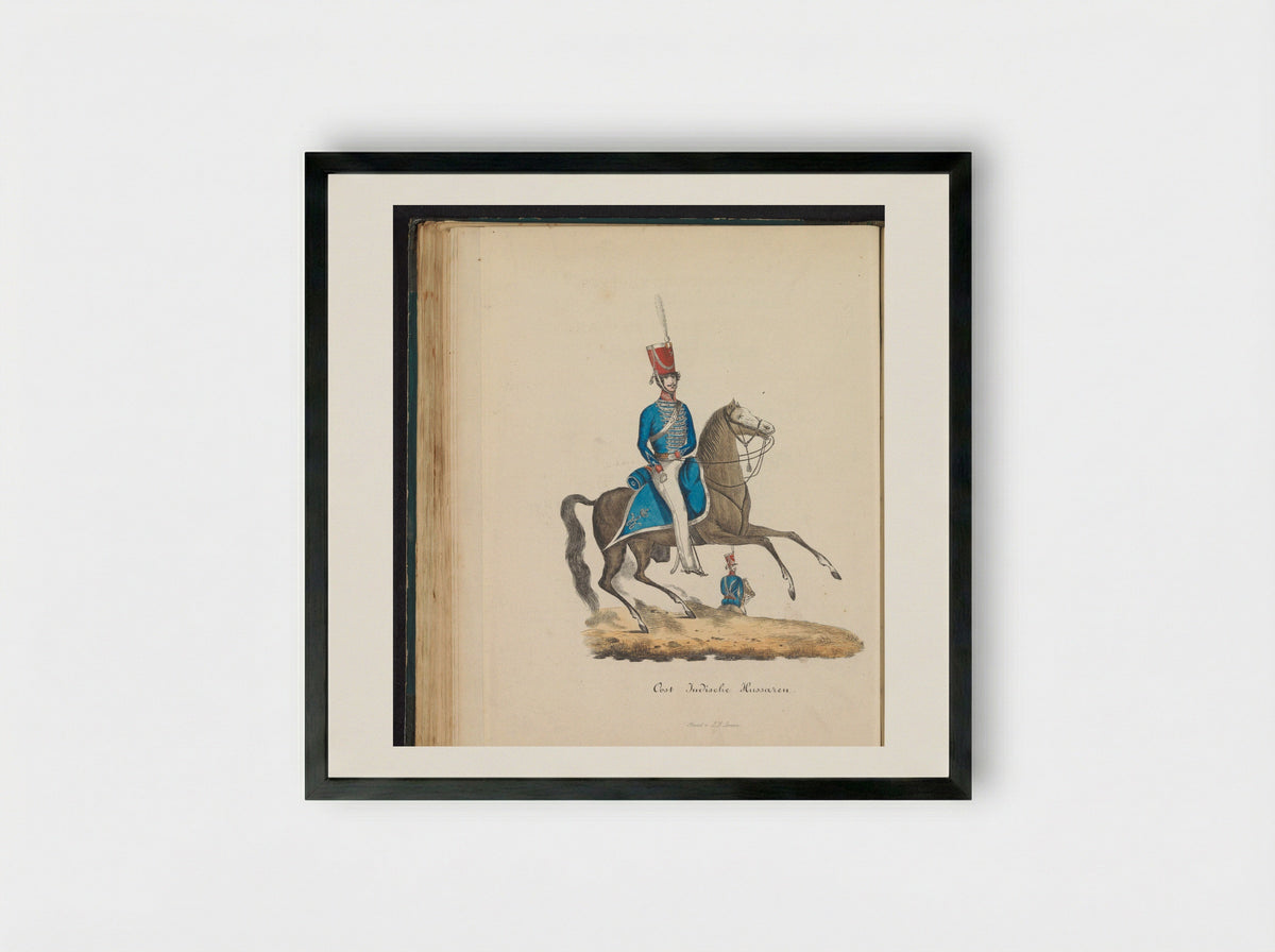 Uniform van de officieren van de huzaren van de Oost-Indische troepen - Louis Salomon Leman - Framed Print Black