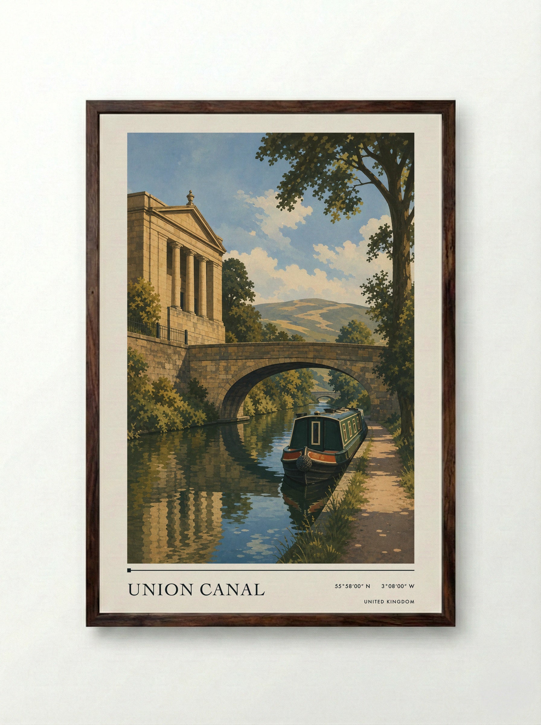 Union Canal United Kingdom Travel Poster - Framed Print Dark Wood