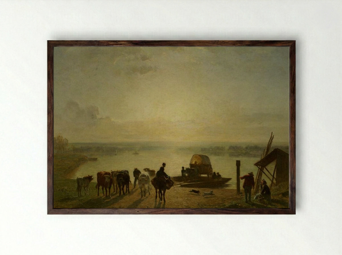 Unloading the Ferry - Constant Troyon - Framed Print Dark Wood