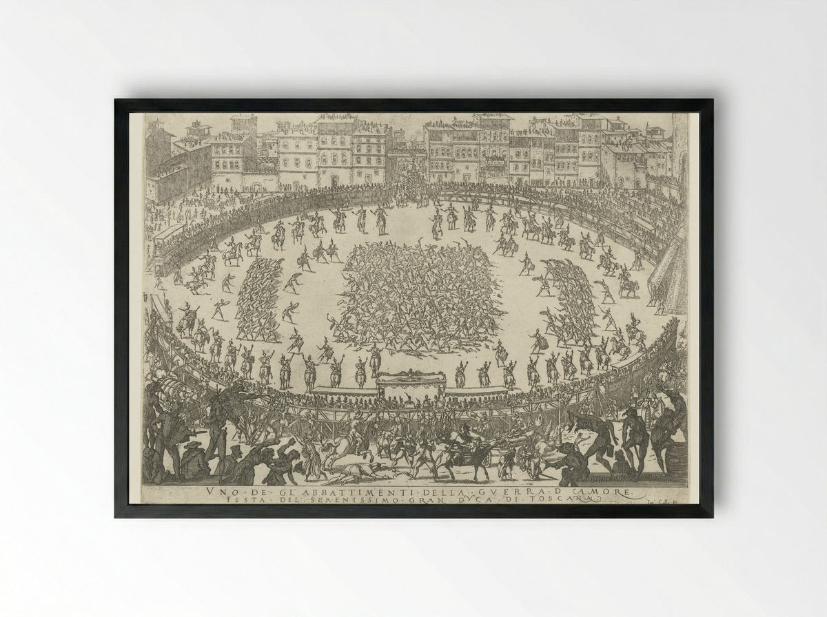 Uno de gli abbattimenti della guerra d'amore - Jacques Callot - Framed Print Black