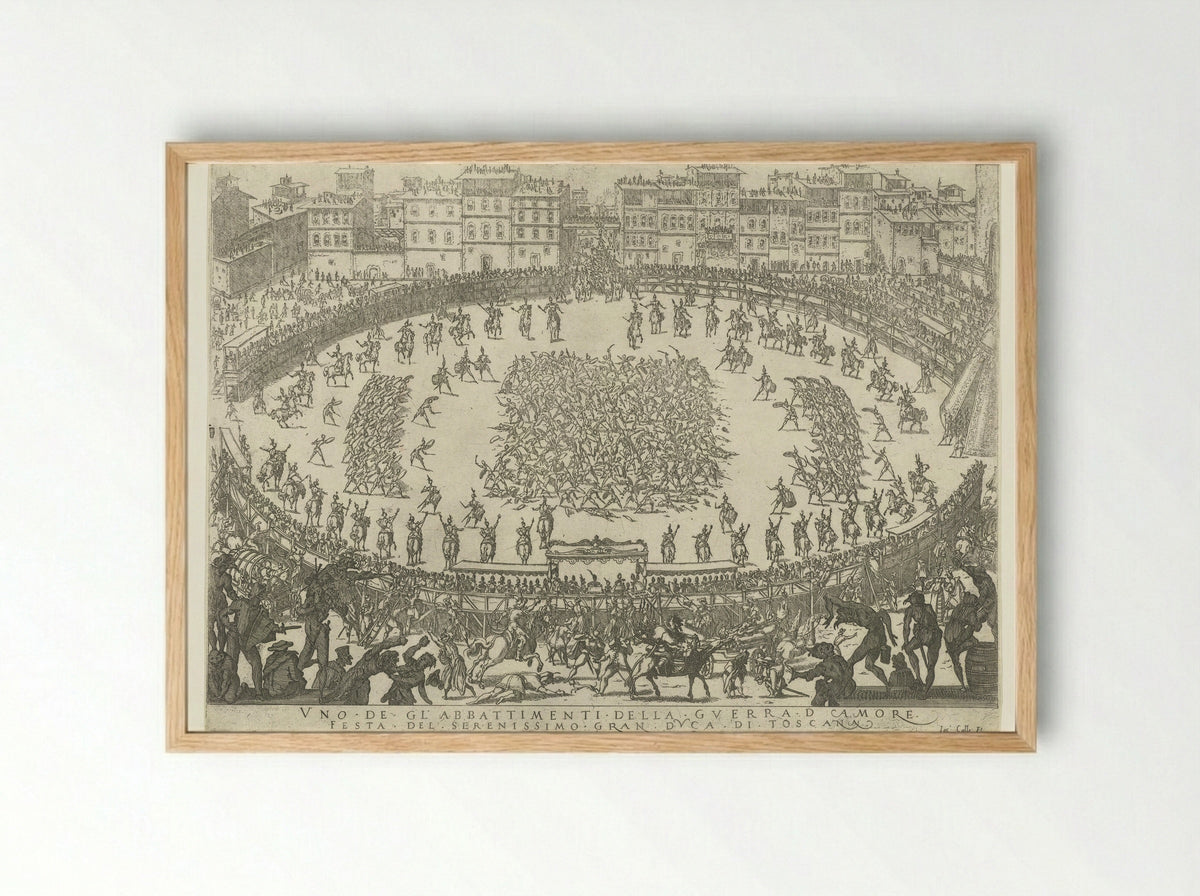 Uno de gli abbattimenti della guerra d'amore - Jacques Callot - Framed Print Wood