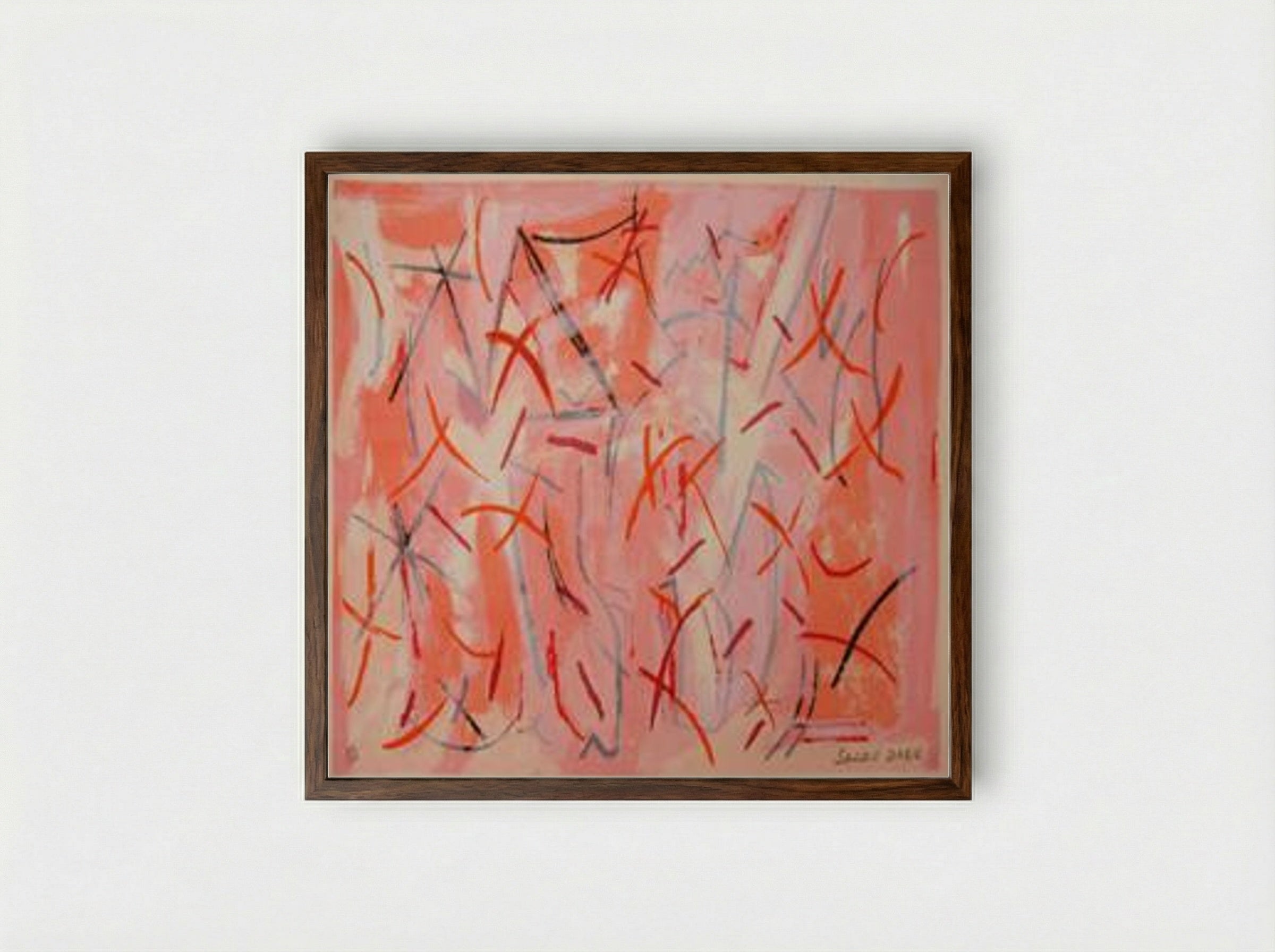 Untitled (Abstract Composition, Gouache on Paper) - Sandu Darie - Framed Print Dark Wood