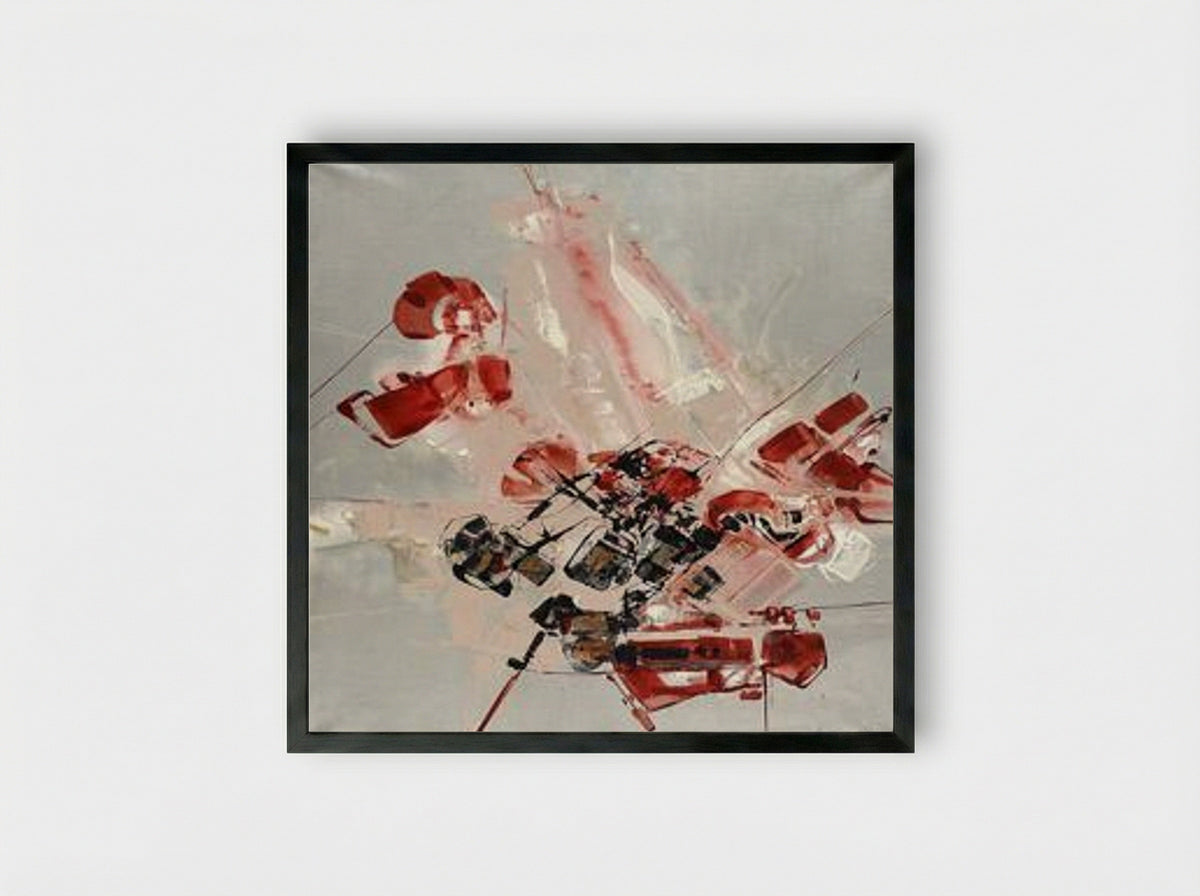Untitled (Abstract Composition in Red and Grey) - Claude Georges - Framed Print Black