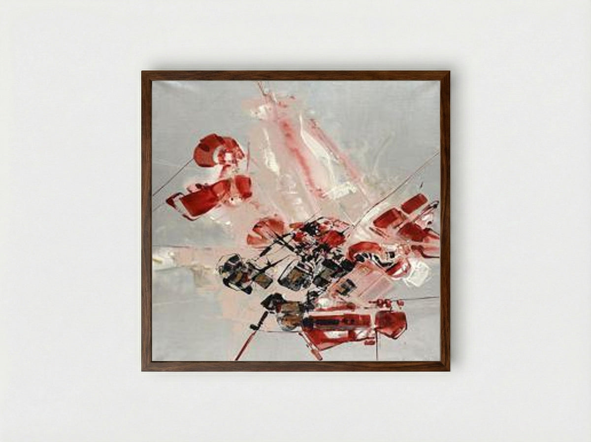 Untitled (Abstract Composition in Red and Grey) - Claude Georges - Framed Print Dark Wood