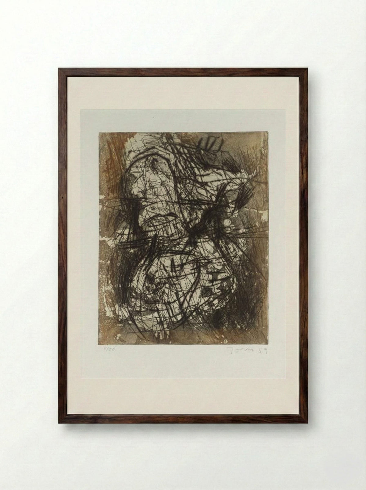 Untitled (Abstract Figure, Etching) - Asger Jorn - Framed Print Dark Wood