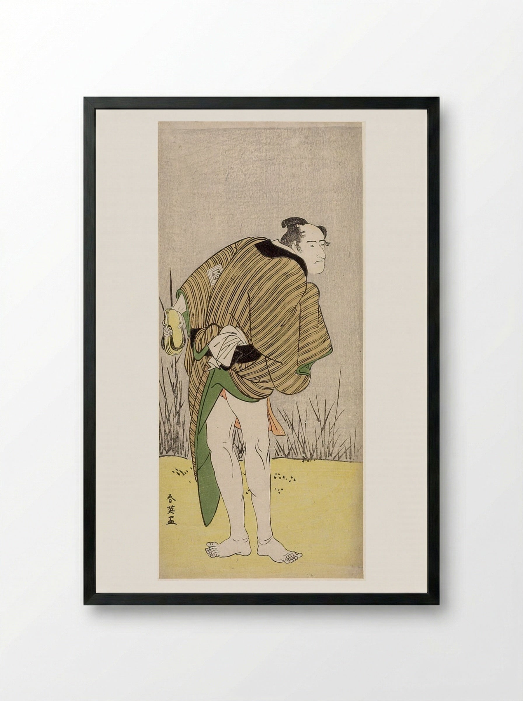 Untitled (Actor in Striped Robe) - Katsukawa Shun'ei - Framed Print Black