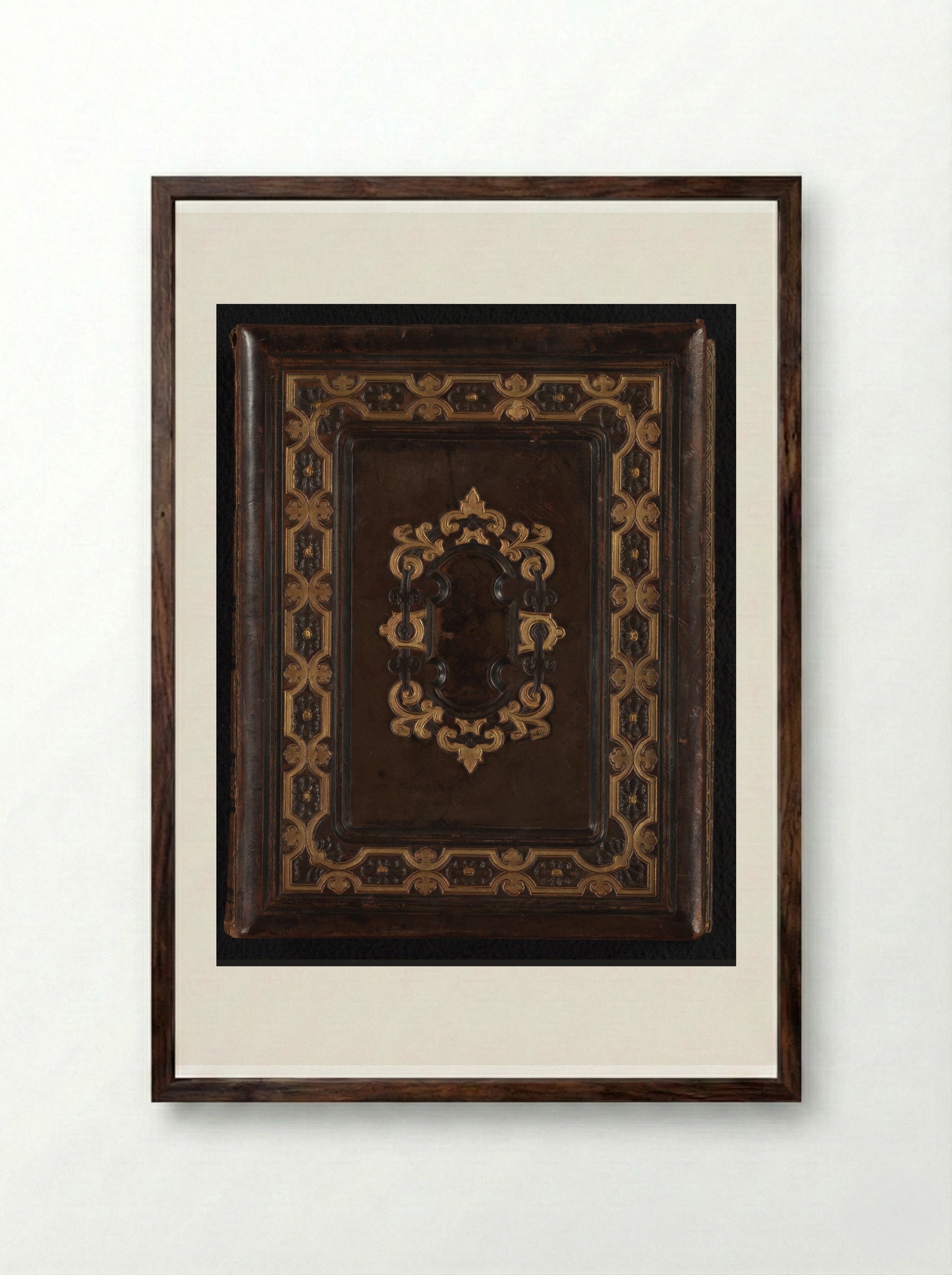 Untitled (Album Cover for Alexandre Maréchal, Leather and Gilt) - Fine Art Print - Framed Print Dark Wood