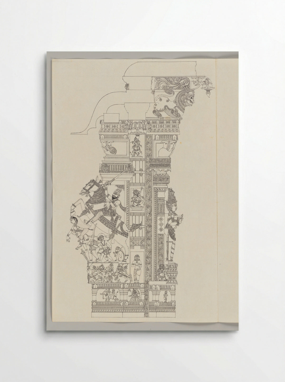 Untitled (Architectural Study of Temple Pillar, Ink on Paper) - Fine Art Print - Poster