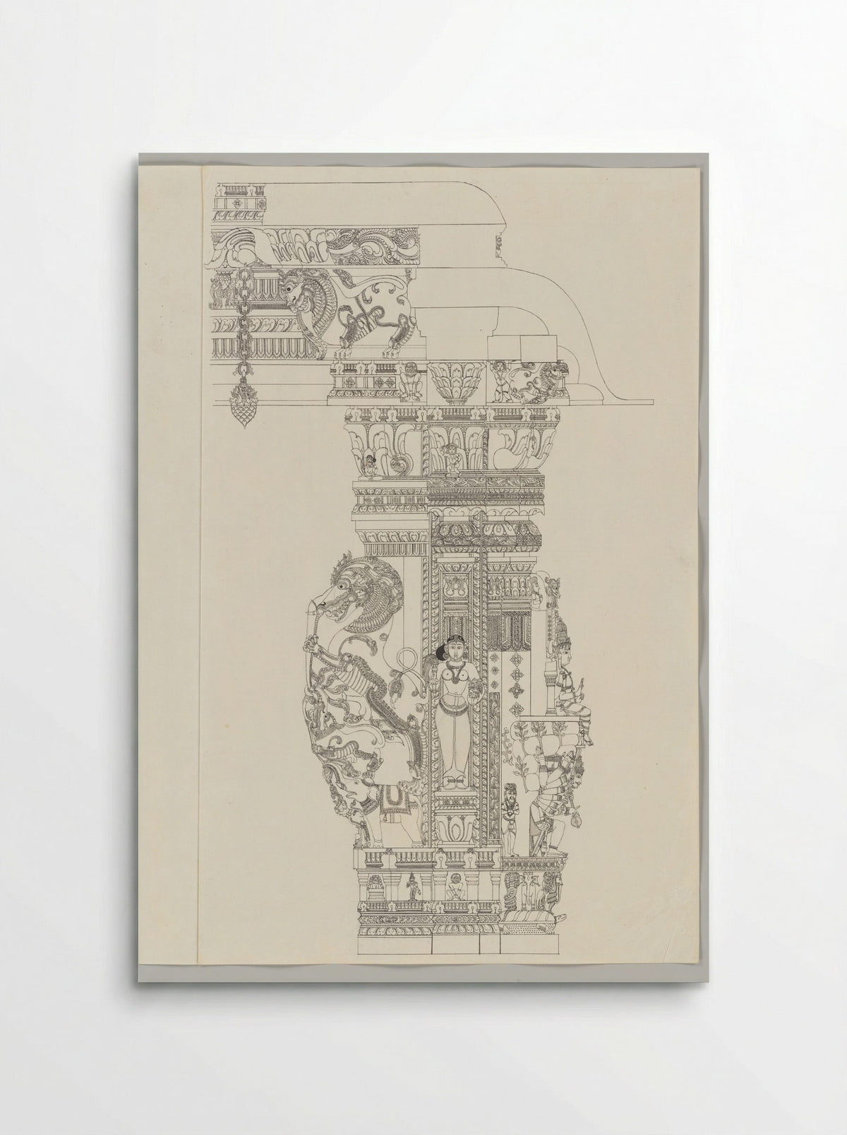 Untitled (Architectural Study of Temple Pillar with Shiva Ravananugrahamurti) - Fine Art Print - Poster