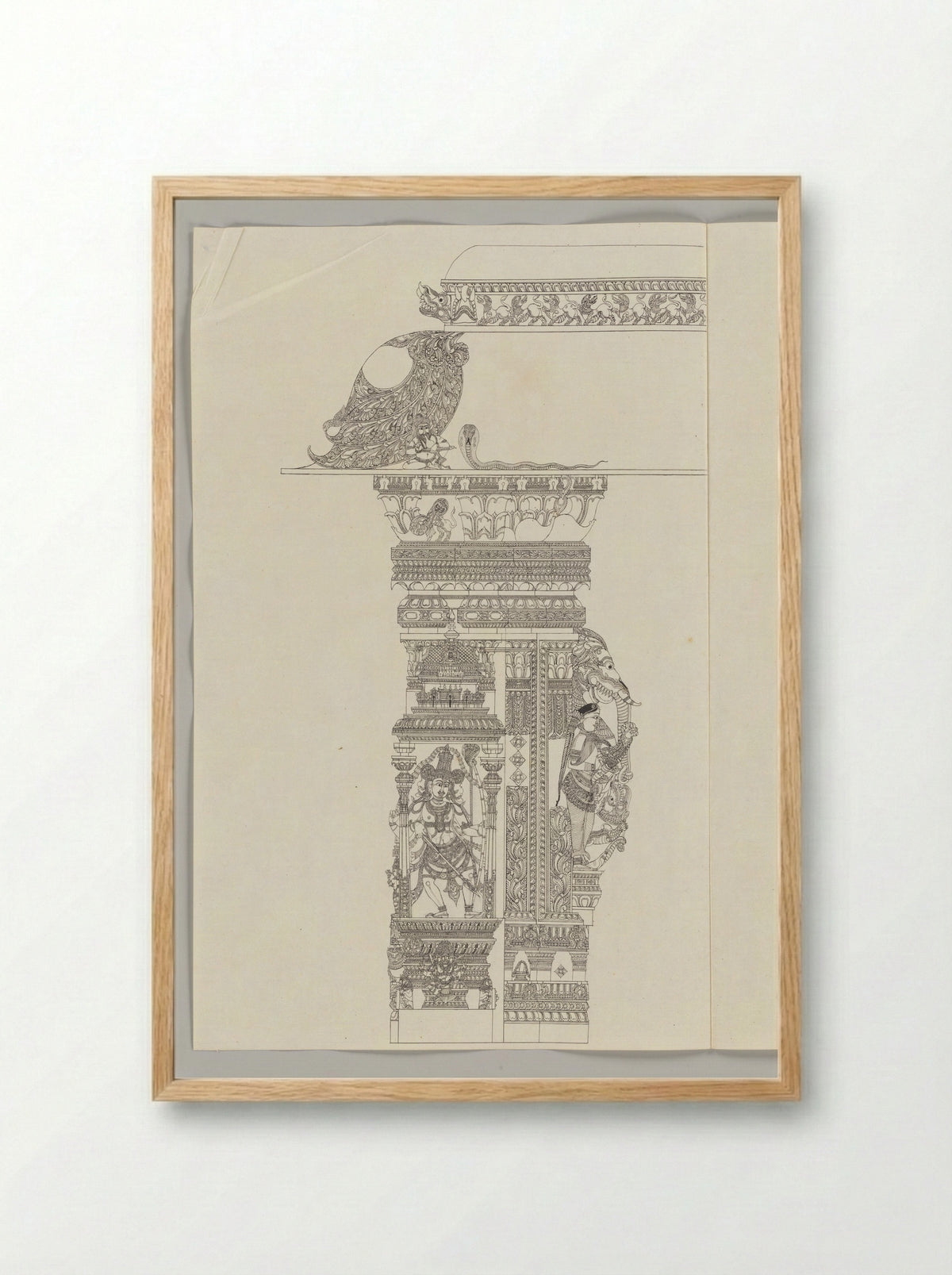 Untitled (Architectural Study of Temple Pillar with Shiva as Tripsurasamhara) - Fine Art Print - Framed Print Wood