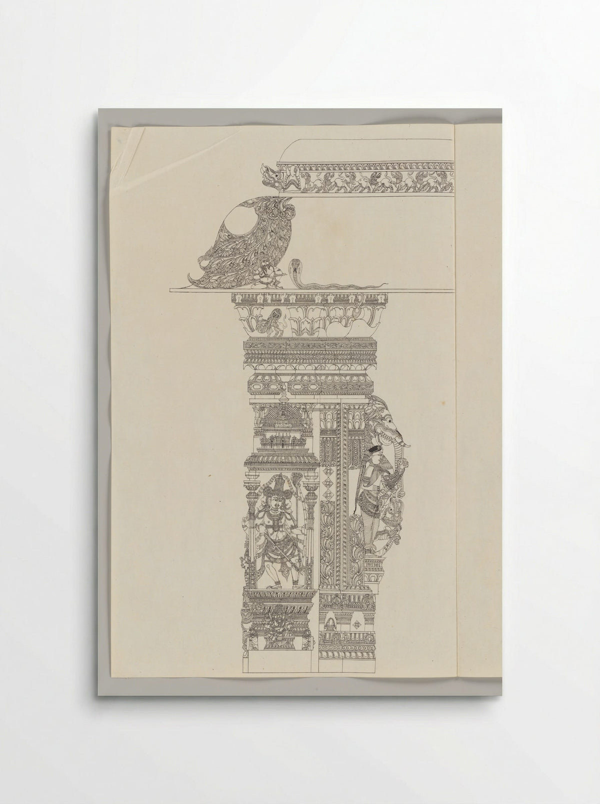 Untitled (Architectural Study of Temple Pillar with Shiva as Tripsurasamhara) - Fine Art Print - Poster