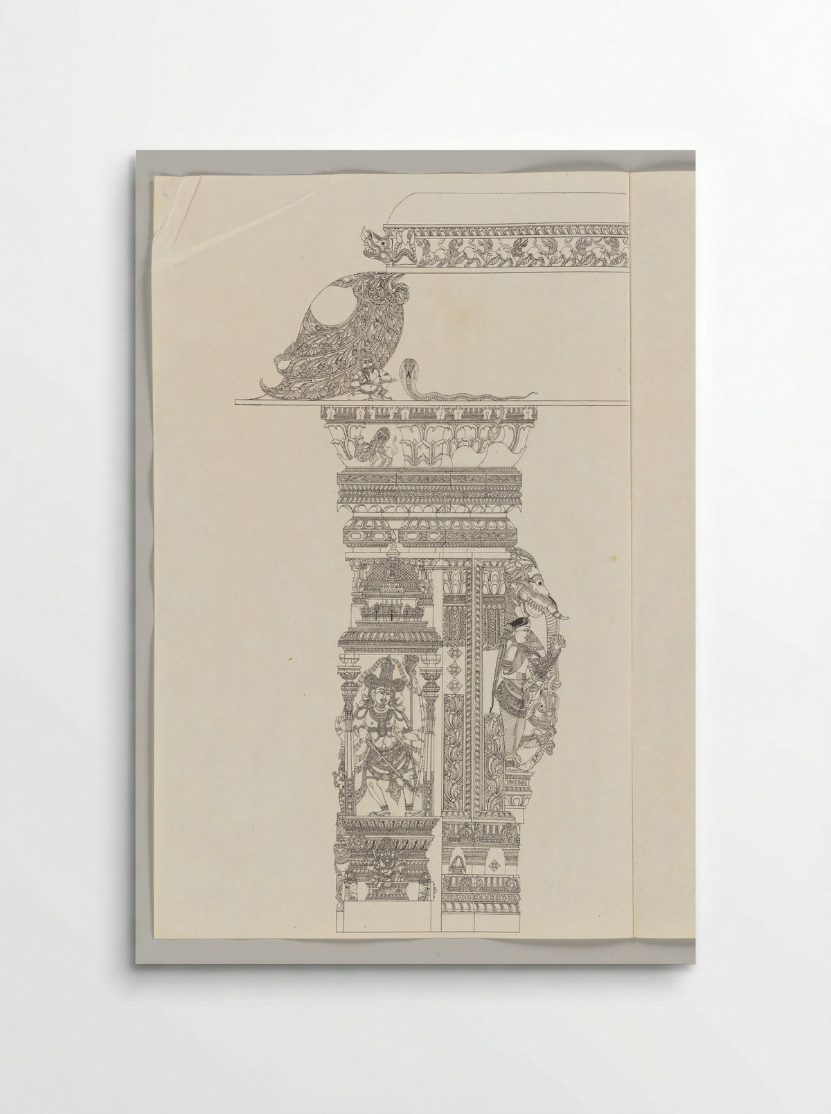 Untitled (Architectural Study of Temple Pillar with Shiva as Tripsurasamhara) - Fine Art Print - Poster