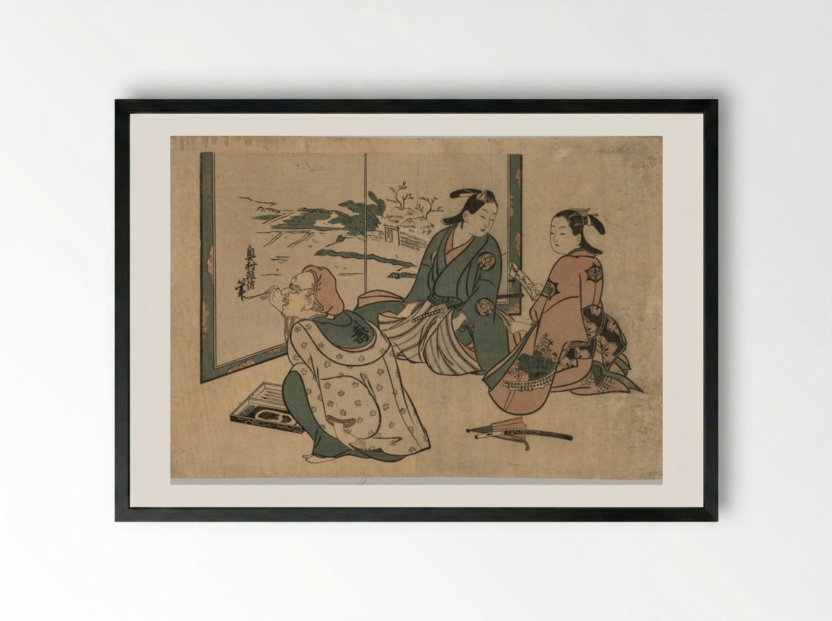 Untitled (Artist Painting a Screen) - Okumura Masanobu - Framed Print Black