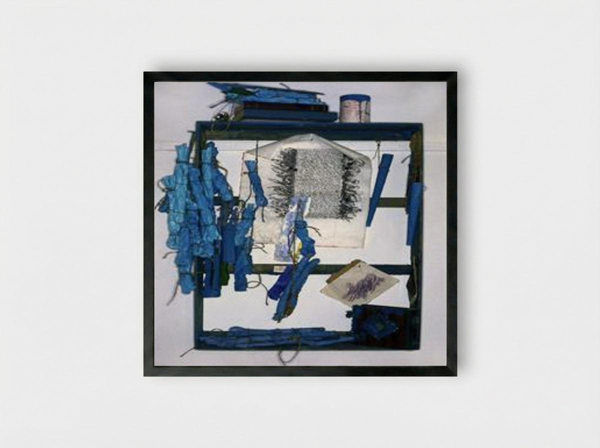 Untitled (Assemblage with Blue Bundles) - Ion Bitzan - Framed Print Black
