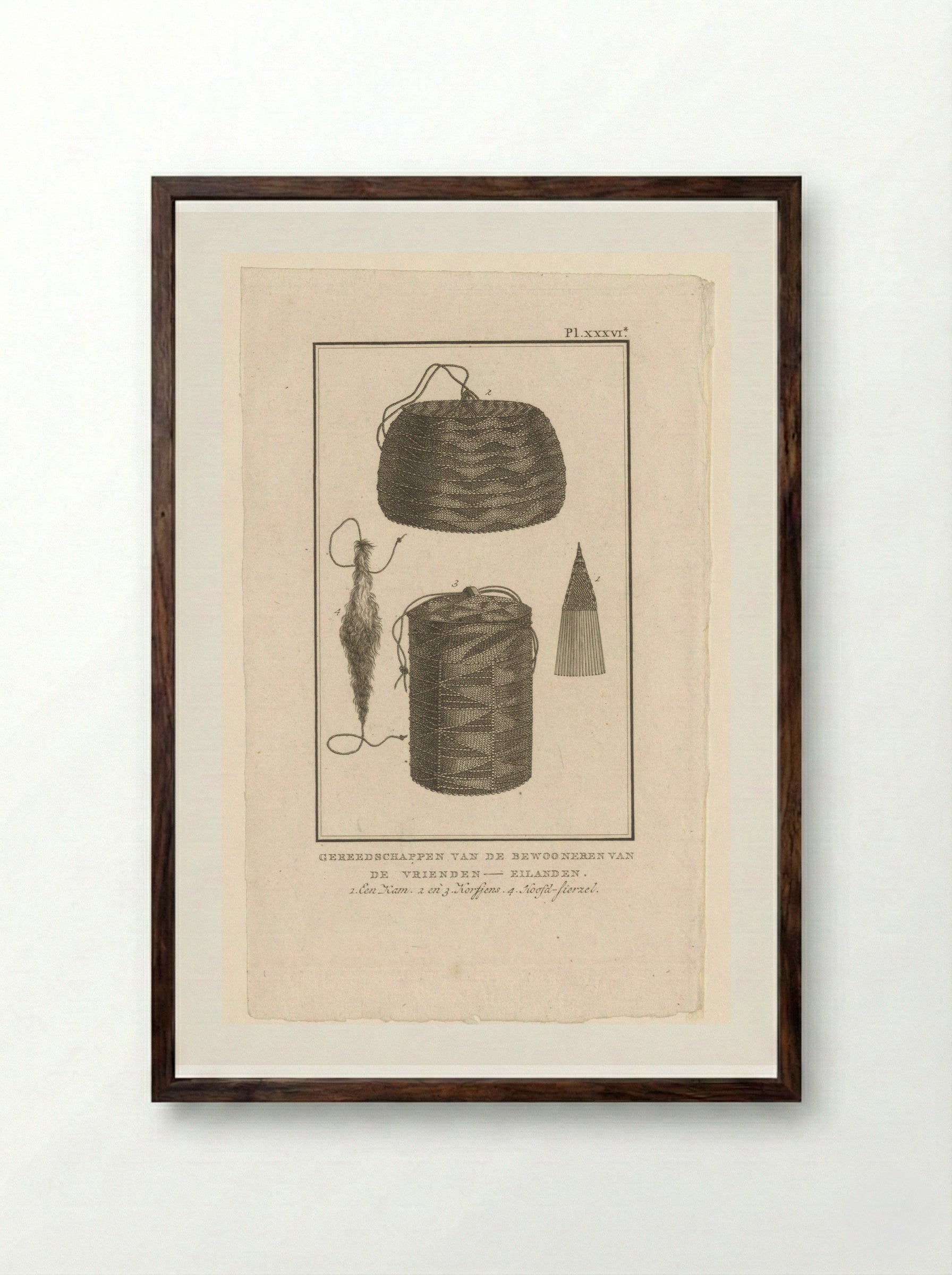 Untitled (Baskets, Comb, and Head Ornament from Tonga) - Diverse vervaardigers - Framed Print Dark Wood