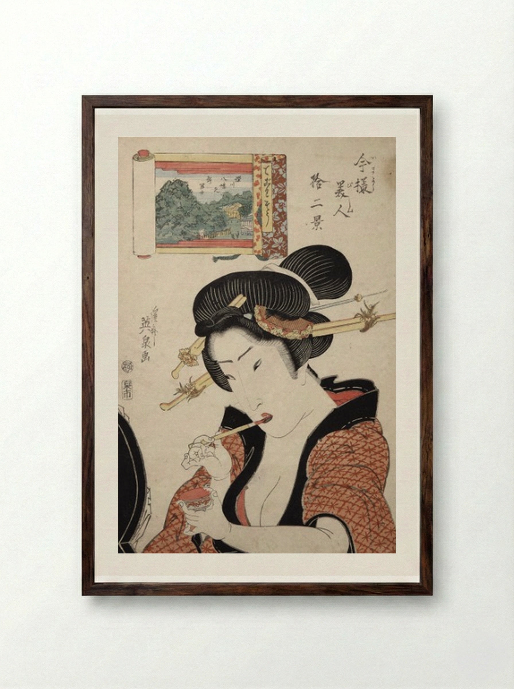 Untitled (Bijin-ga with Hand Mirror) - Keisai Eisen - Framed Print Dark Wood