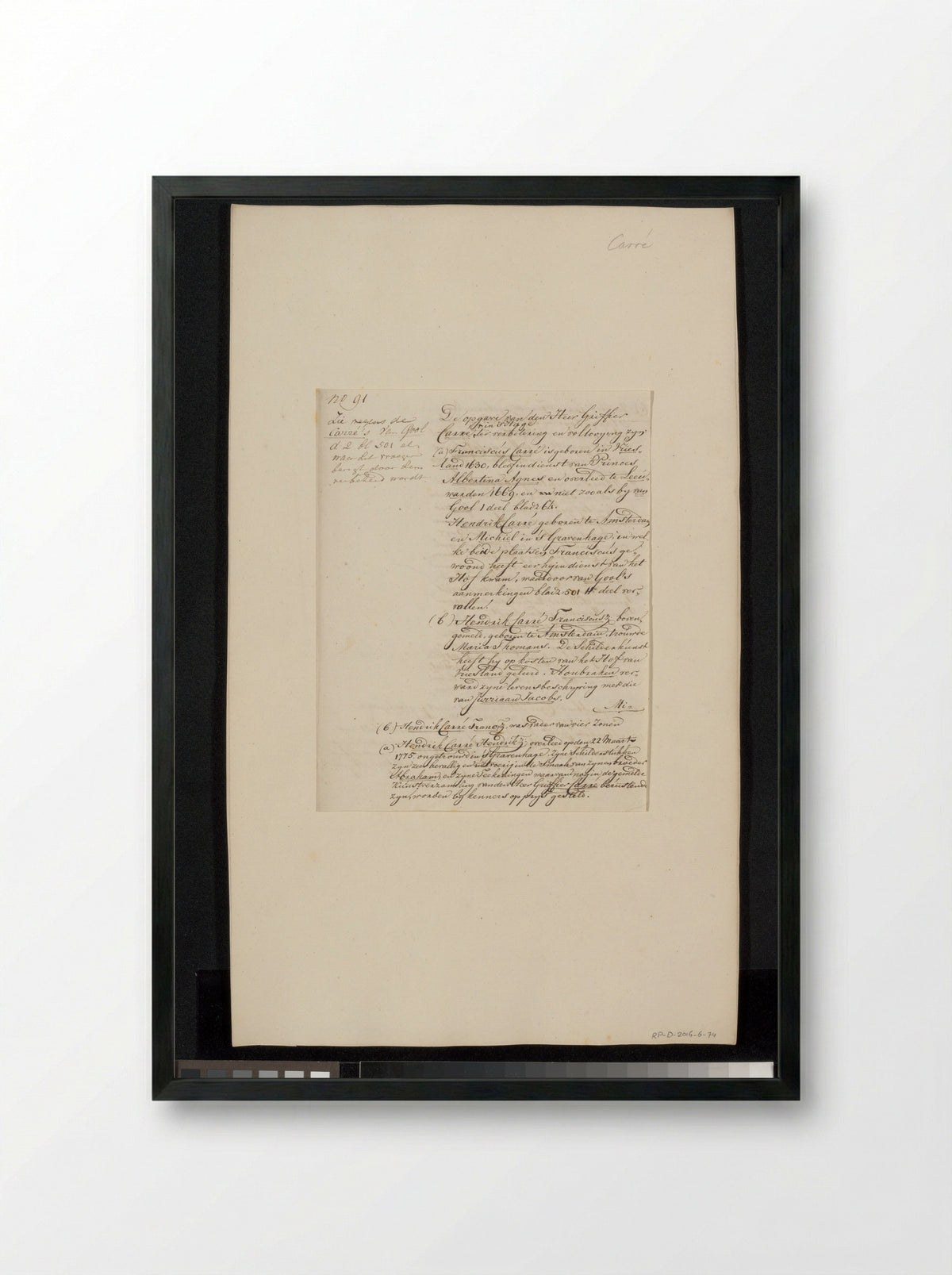 Untitled (Biographical Notes on the Carré Family, Manuscript) - Hendrik Carré (II) - Framed Print Black