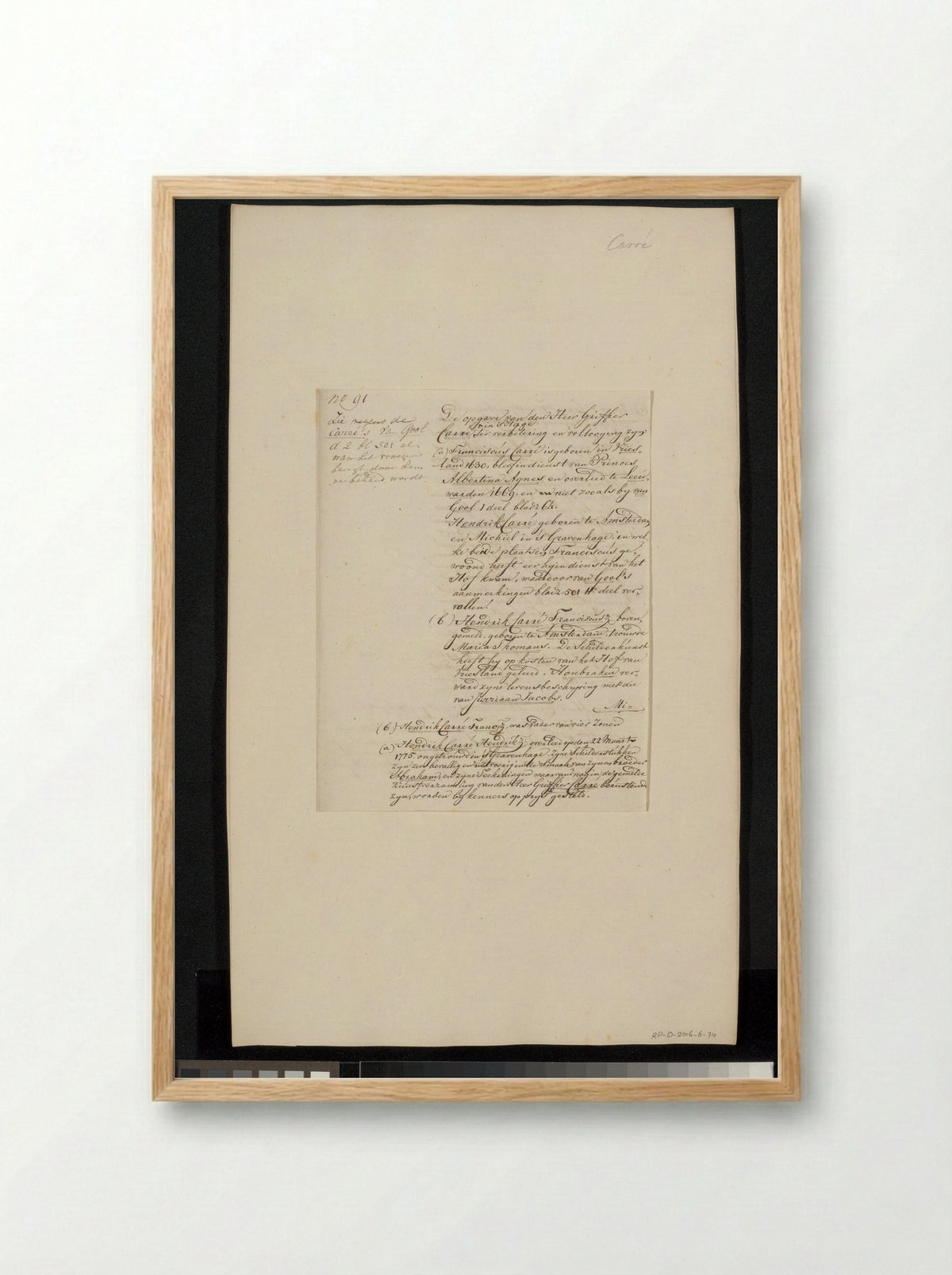 Untitled (Biographical Notes on the Carré Family, Manuscript) - Hendrik Carré (II) - Framed Print Wood