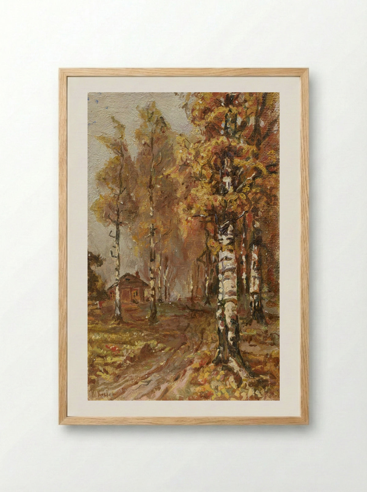 Untitled (Birch Forest with Cabin) - Julius Sergius von Klever - Framed Print Wood