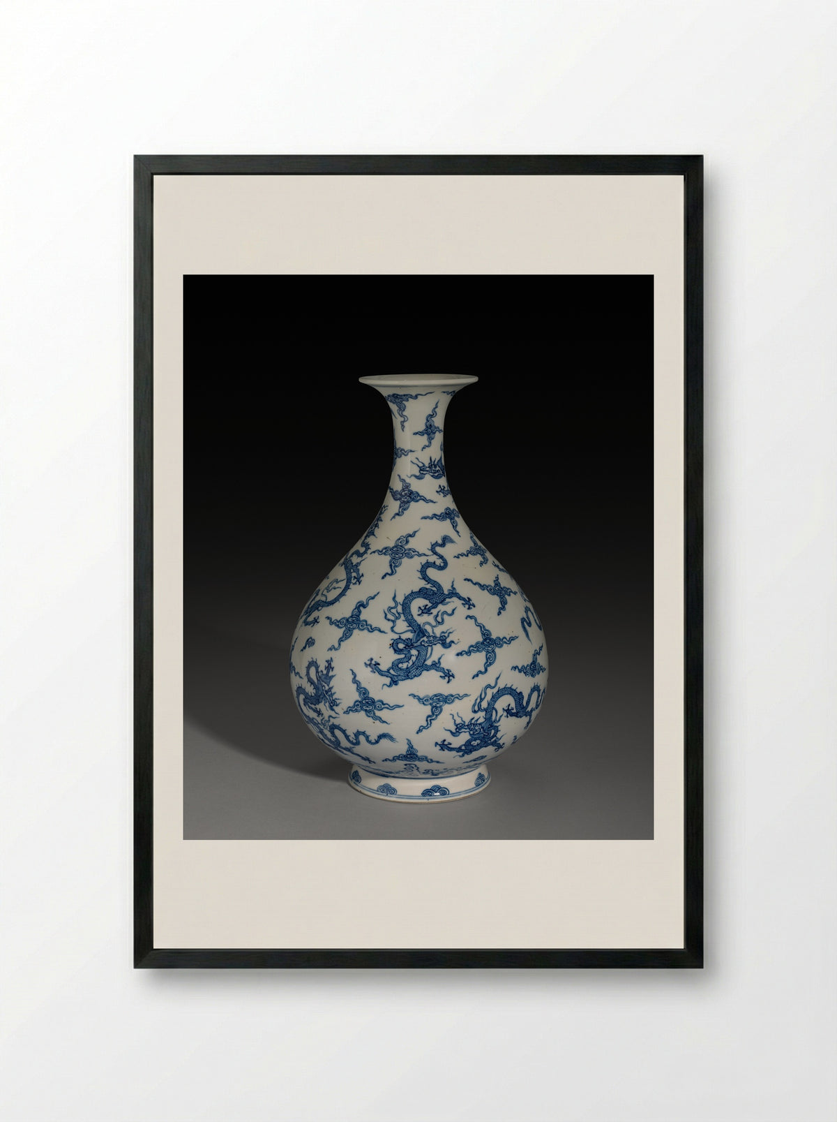 Untitled (Blue and White Dragon Vase) - Fine Art Print - Framed Print Black