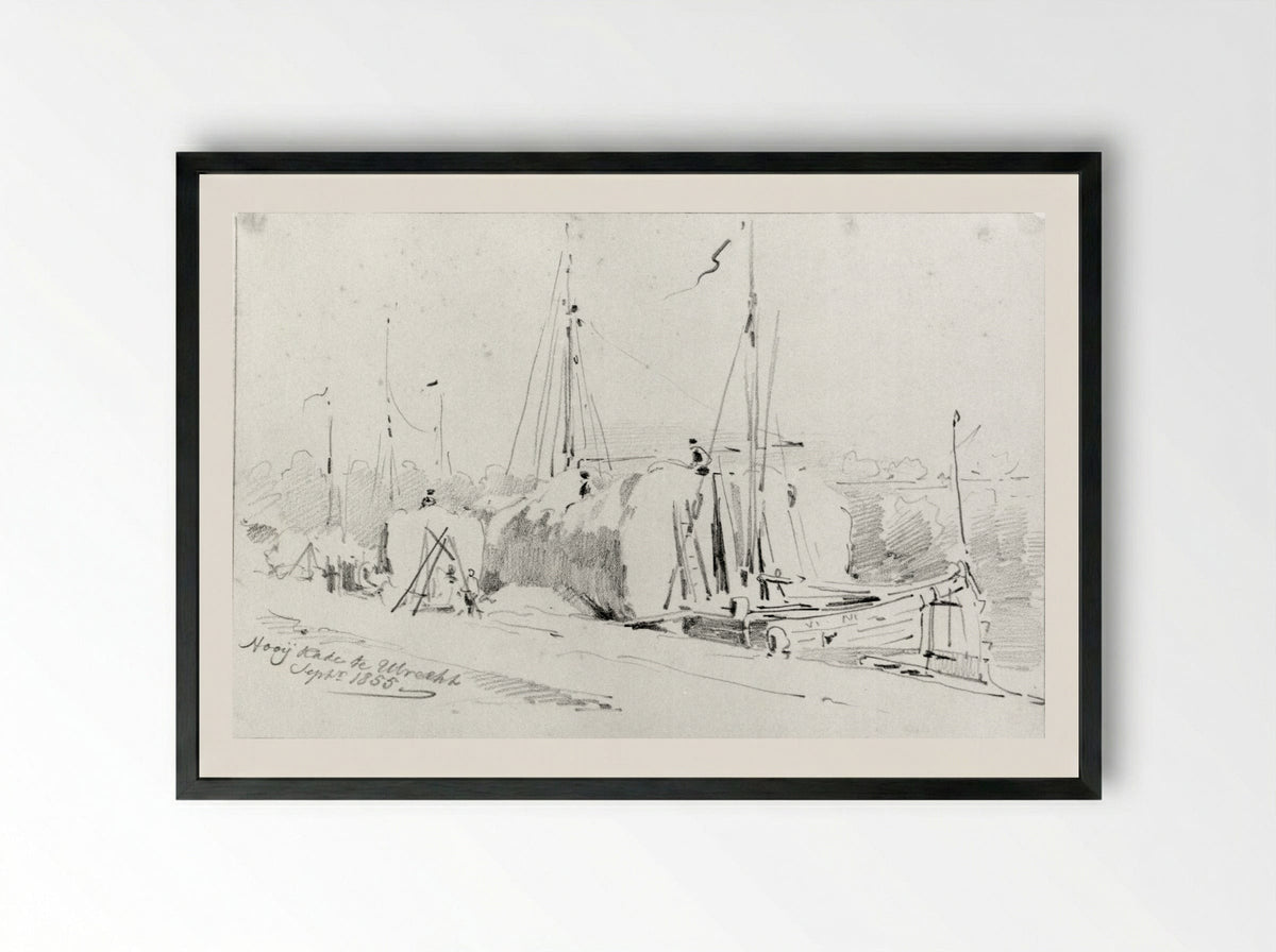 Untitled (Boats at Nooij Kade, Utrecht) - Pieter van Loon - Framed Print Black