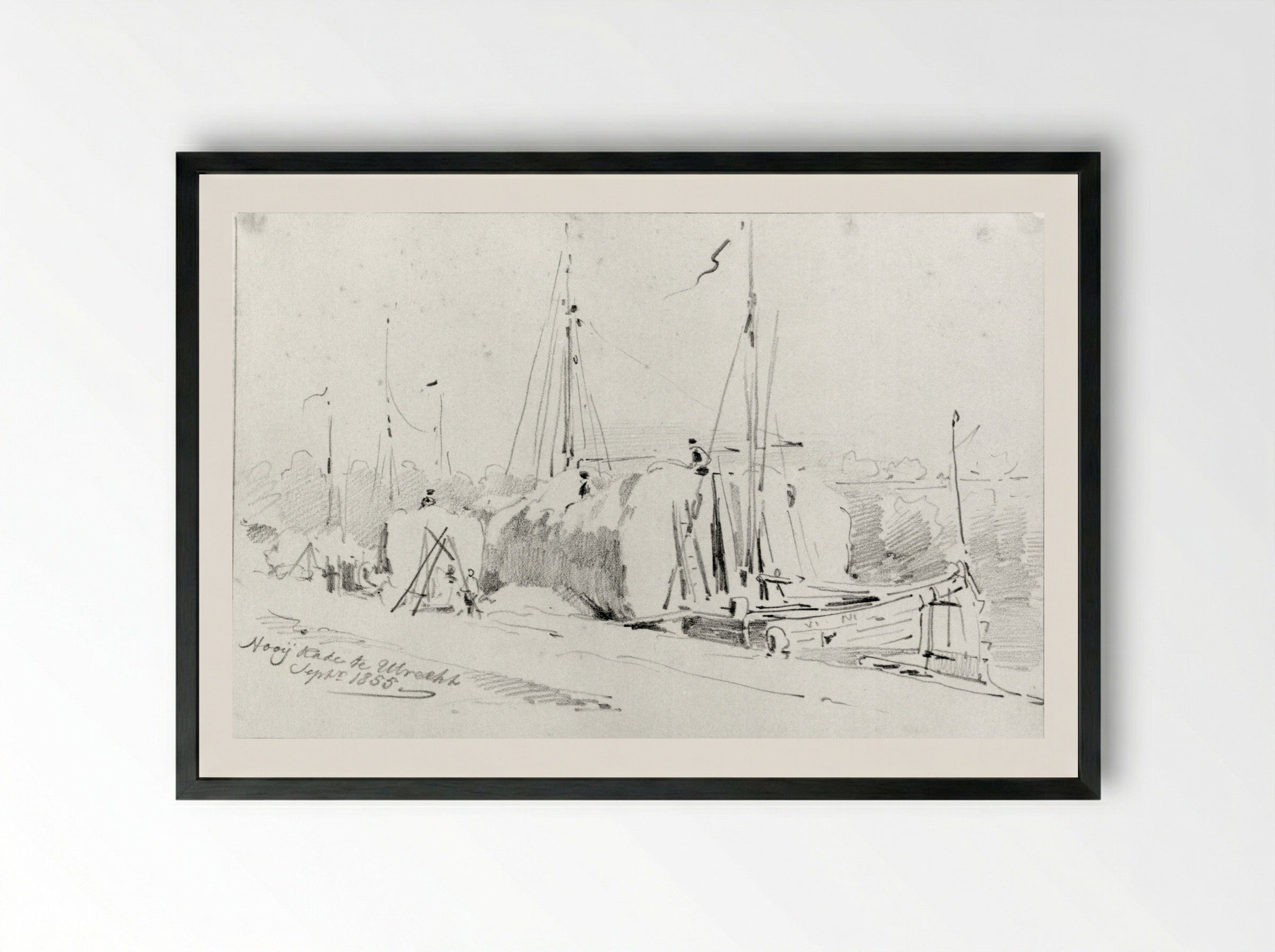 Untitled (Boats at Nooij Kade, Utrecht) - Pieter van Loon - Framed Print Black