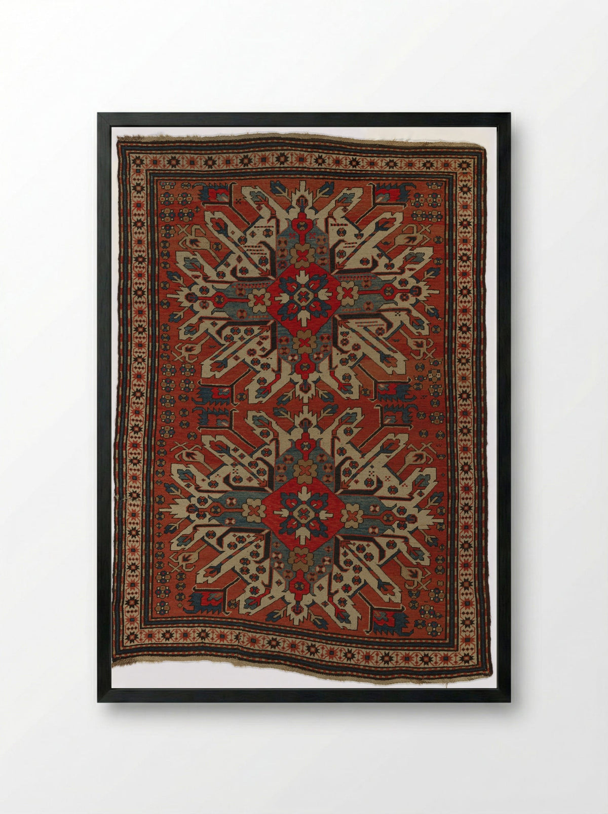 Untitled (Caucasian Carpet Design) - Unknown Artist - Framed Print Black
