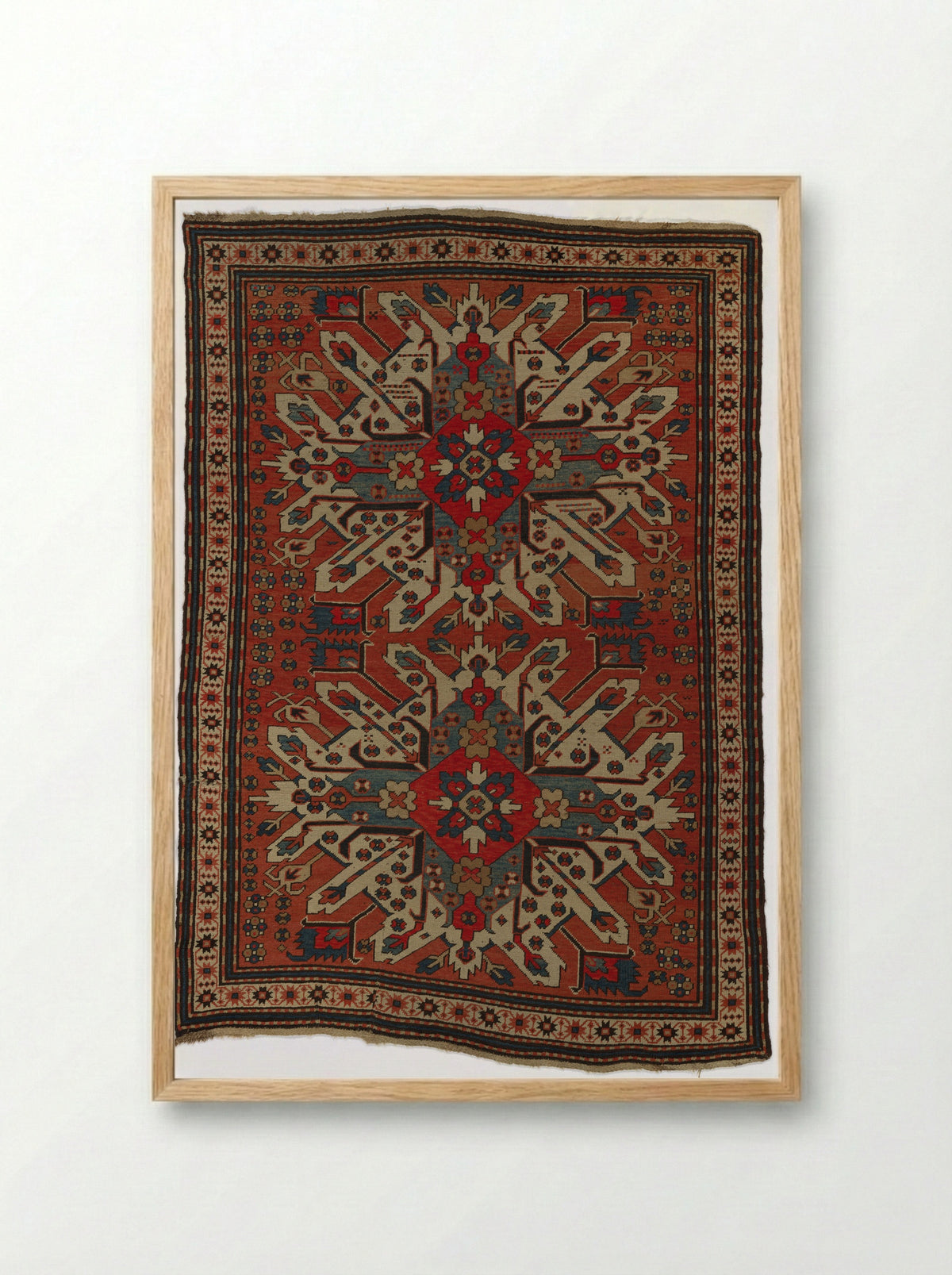 Untitled (Caucasian Carpet Design) - Unknown Artist - Framed Print Wood