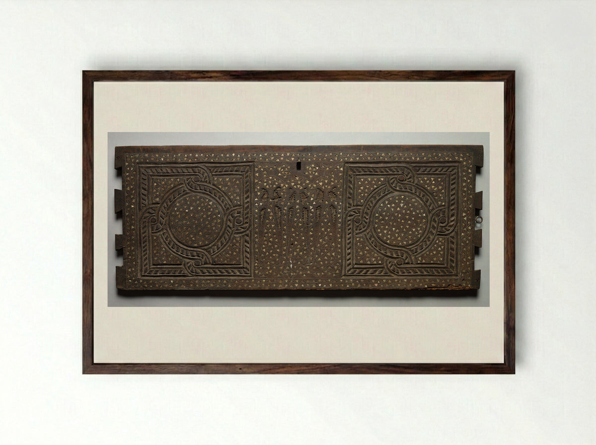 Untitled (Chest Front with Geometric Inlay, Wood and Bone) - Fine Art Print - Framed Print Dark Wood