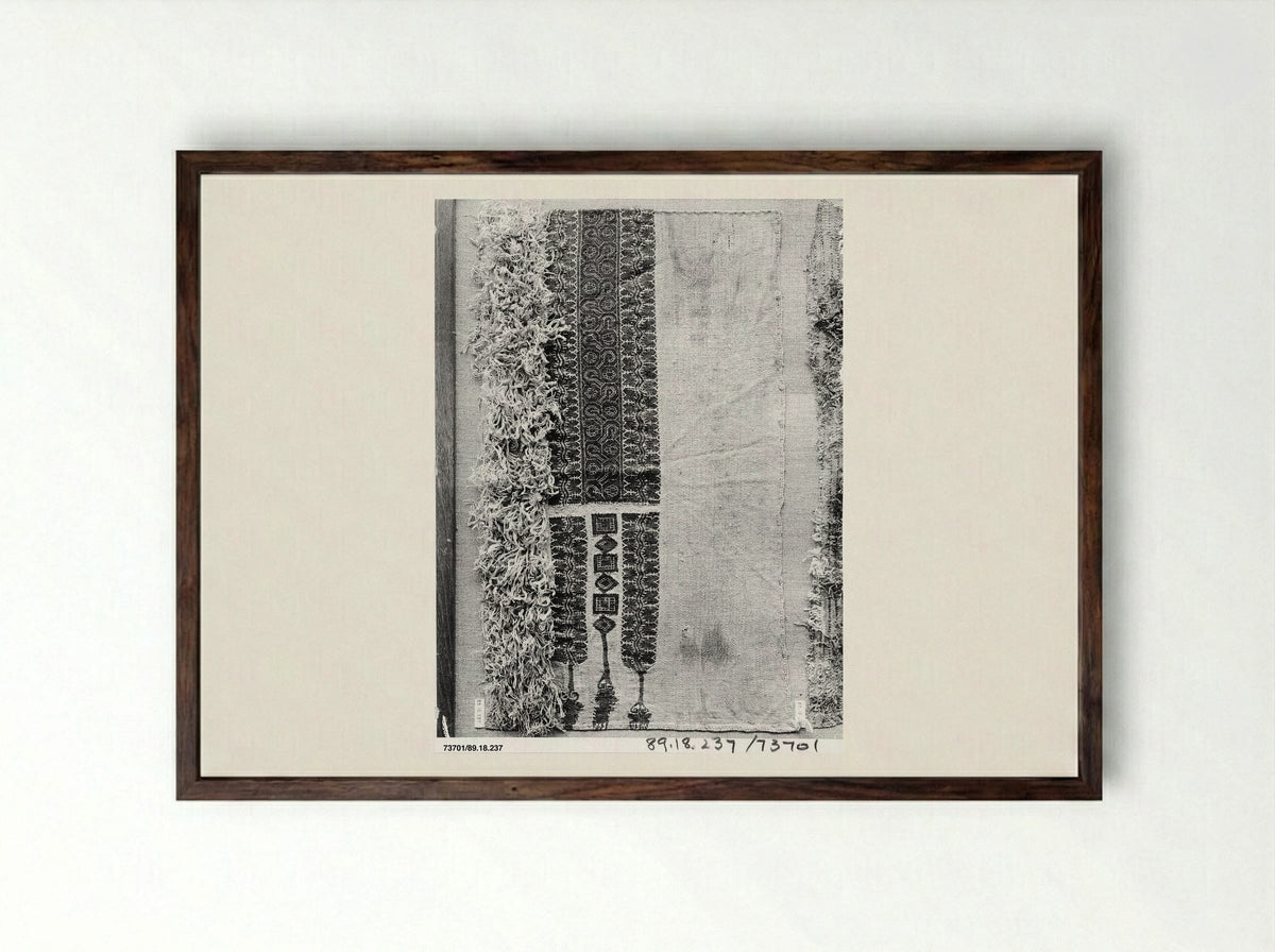 Untitled (Circular Textile Fragment with Geometric Motif) - Fine Art Print - Framed Print Dark Wood