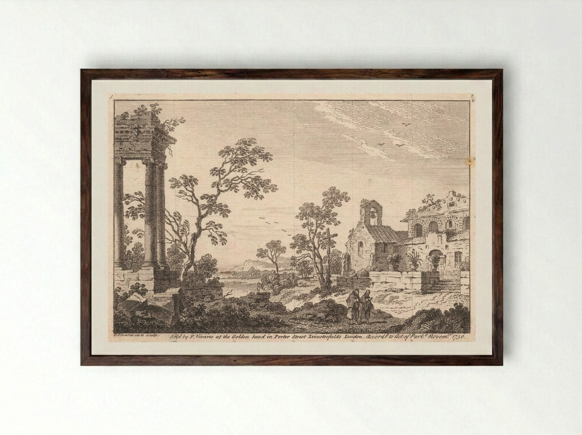 Untitled (Classical Ruins and Figures) - François Vivares - Framed Print Dark Wood