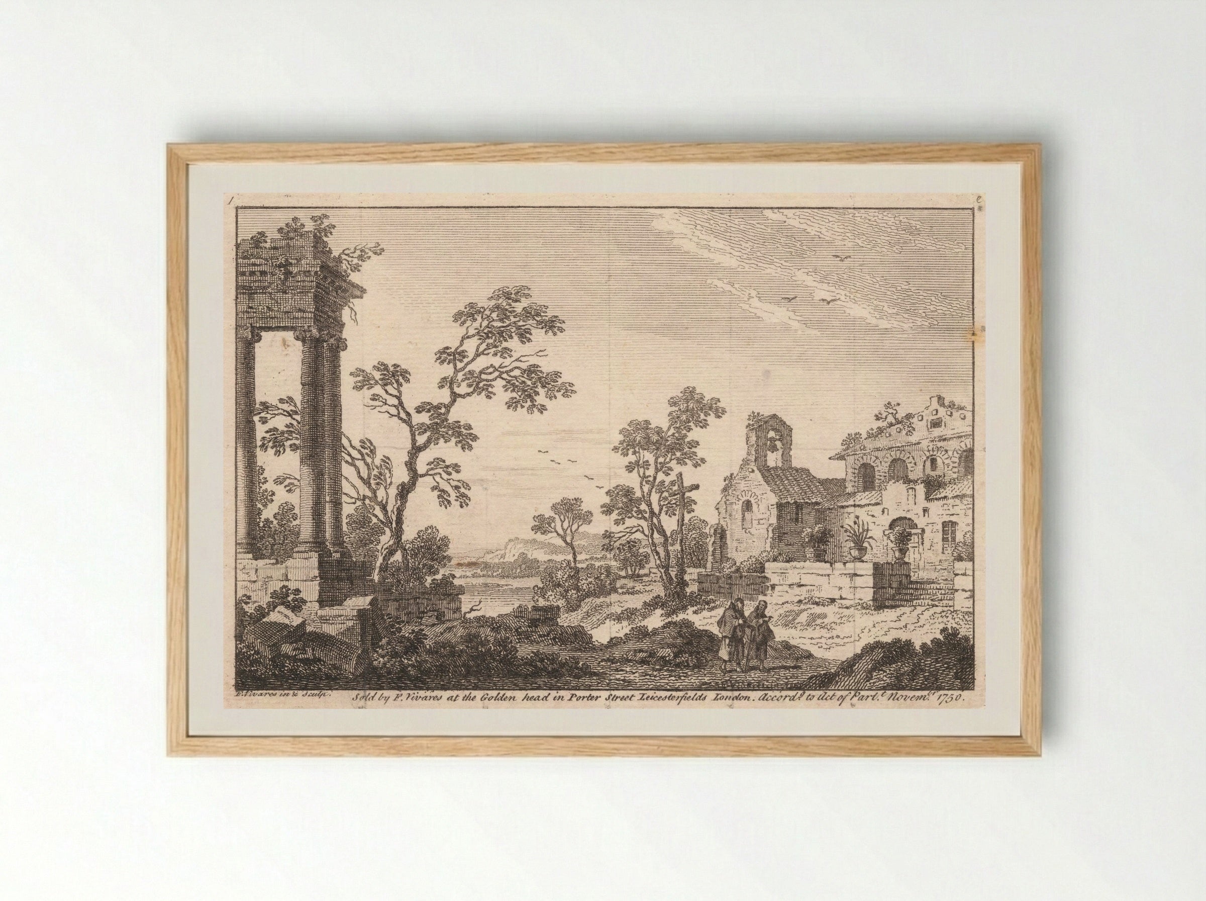 Untitled (Classical Ruins and Figures) - François Vivares - Framed Print Wood