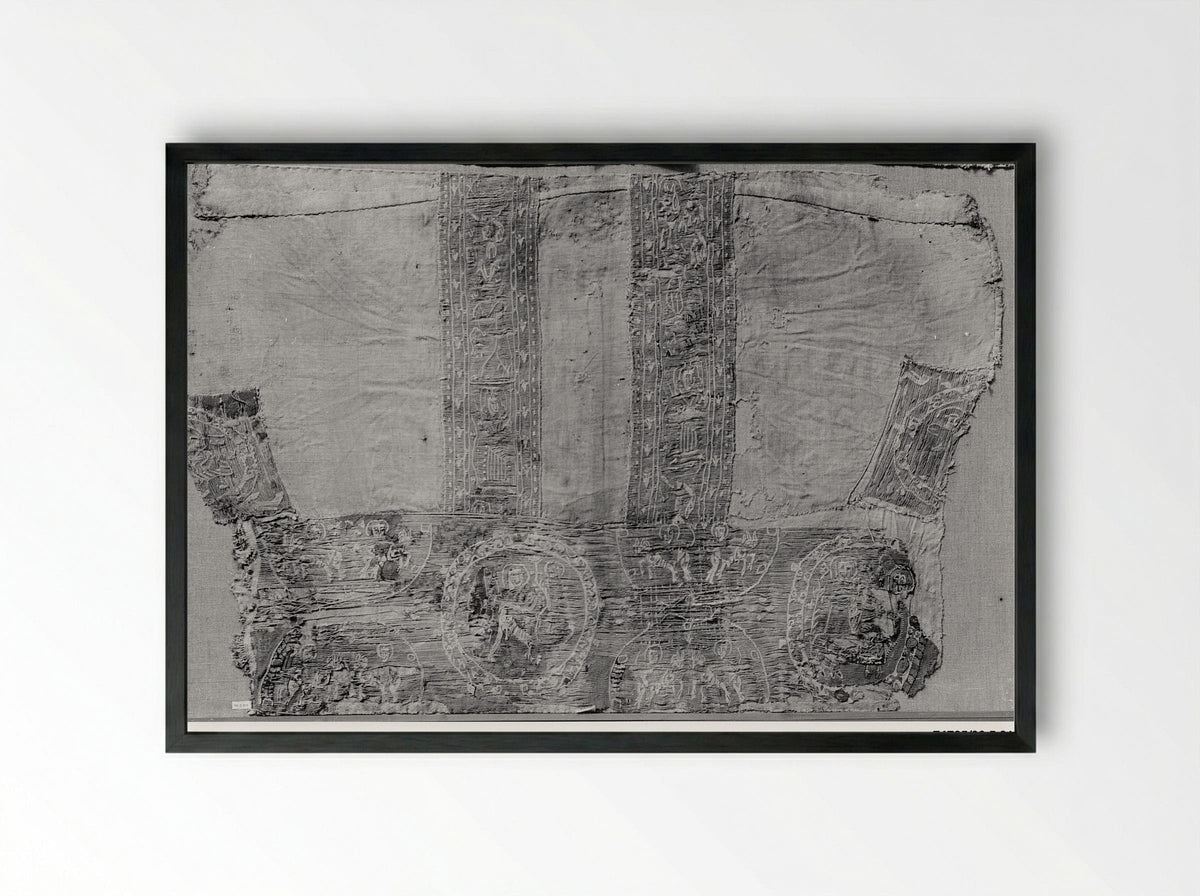 Untitled (Coptic Textile Fragment with Figural Medallions) - Fine Art Print - Framed Print Black