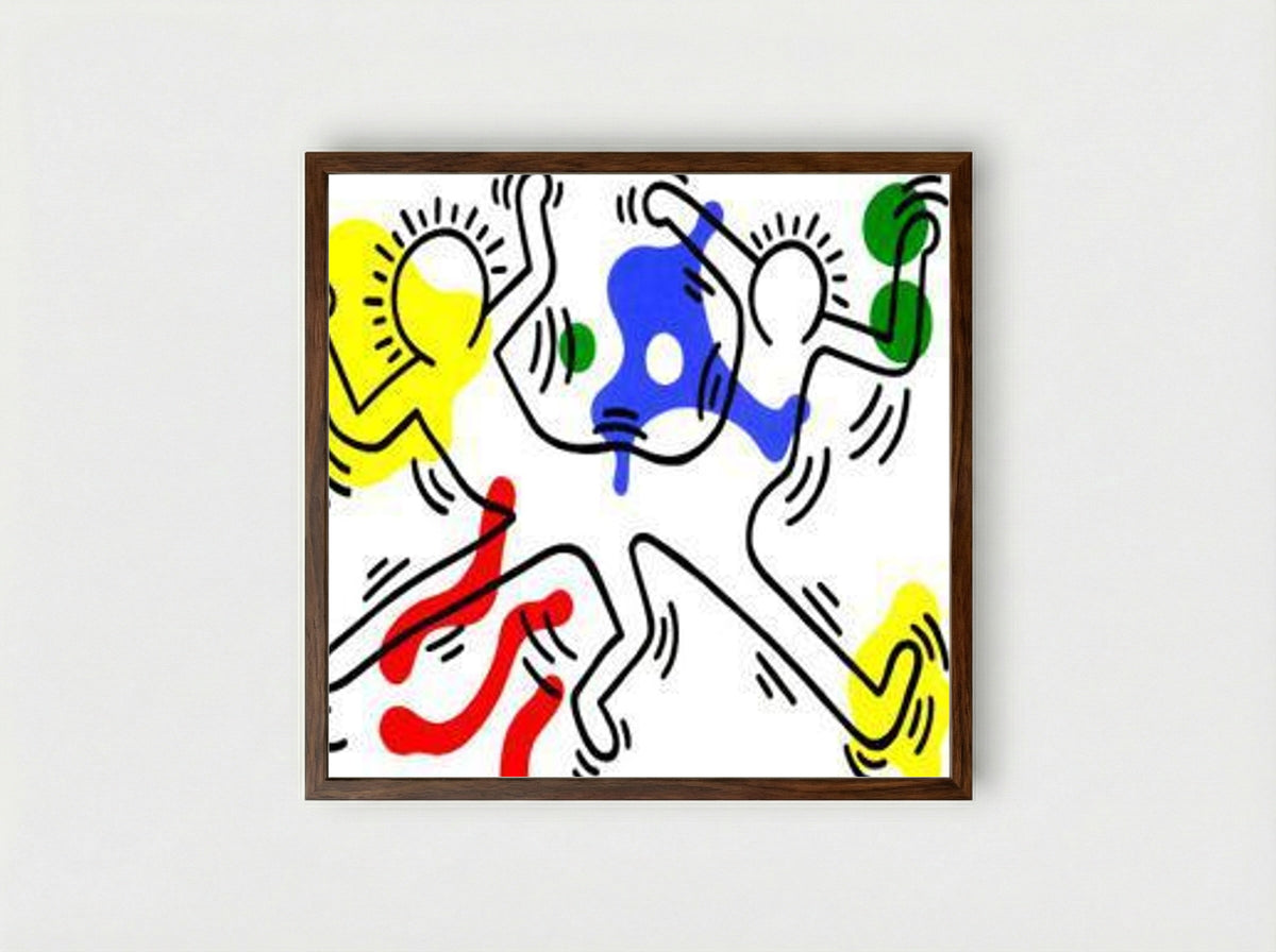 Untitled (Dancing Figures) - Keith Haring - Framed Print Dark Wood