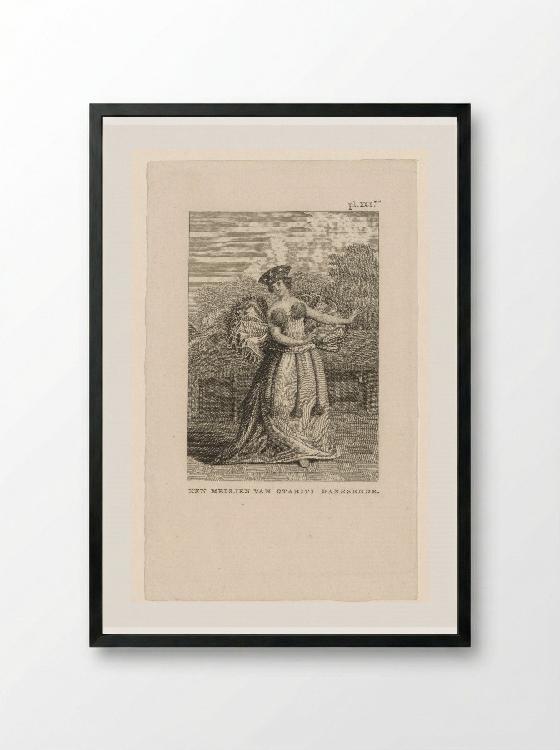 Untitled (Dancing Woman from Tahiti, Engraving) - Solis Prints - Framed Print Black
