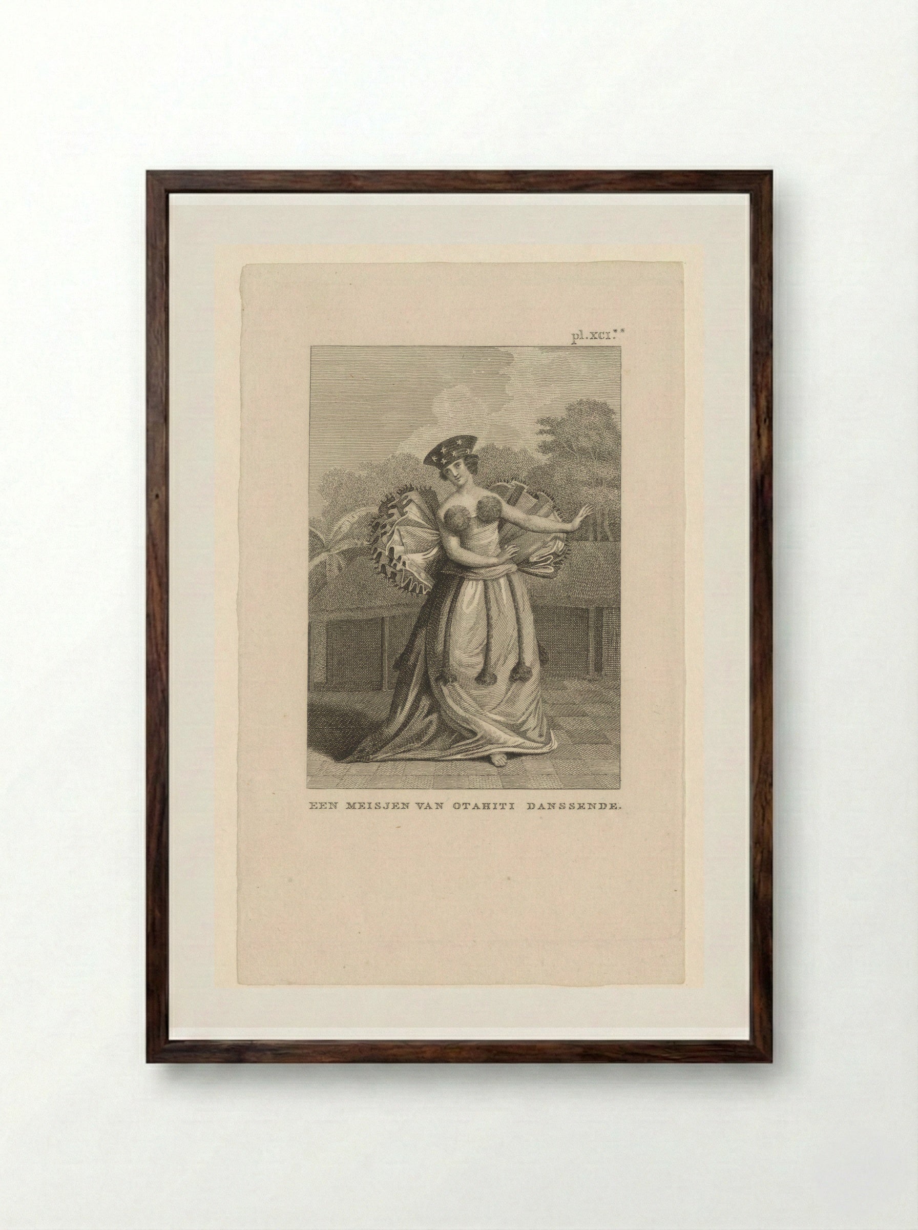 Untitled (Dancing Woman from Tahiti, Engraving) - Solis Prints - Framed Print Dark Wood