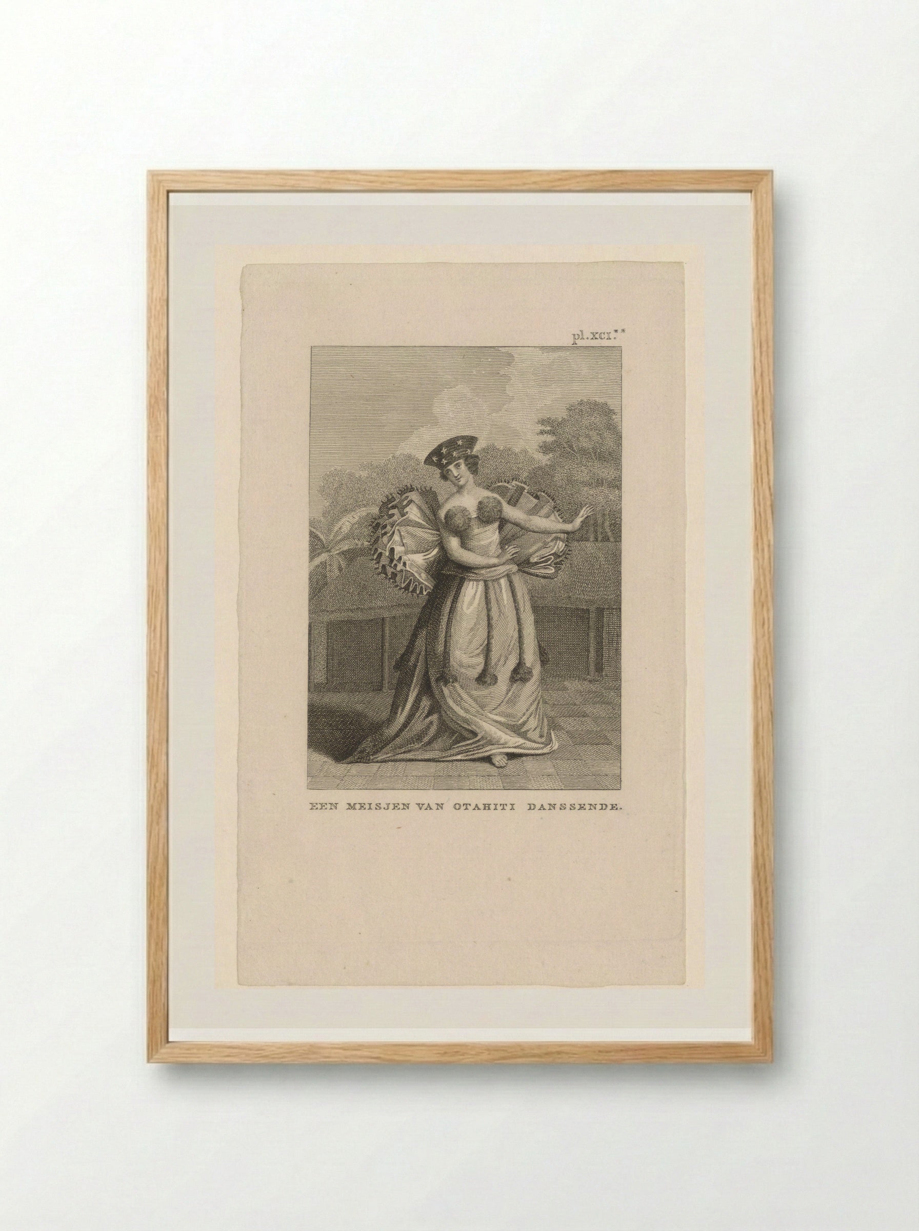 Untitled (Dancing Woman from Tahiti, Engraving) - Solis Prints - Framed Print Wood