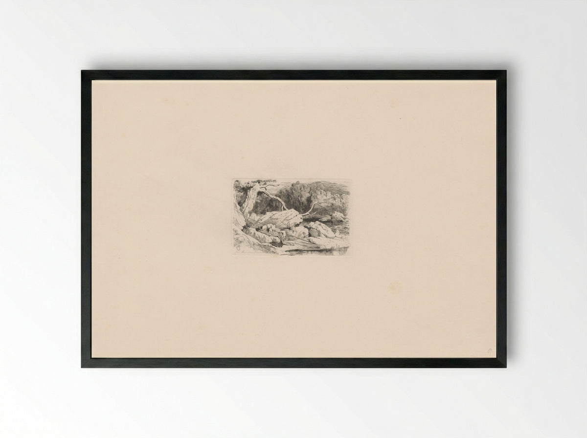 Untitled (Dog Beside a Fishing Rod by the Water) - Ernest Gambart - Framed Print Black